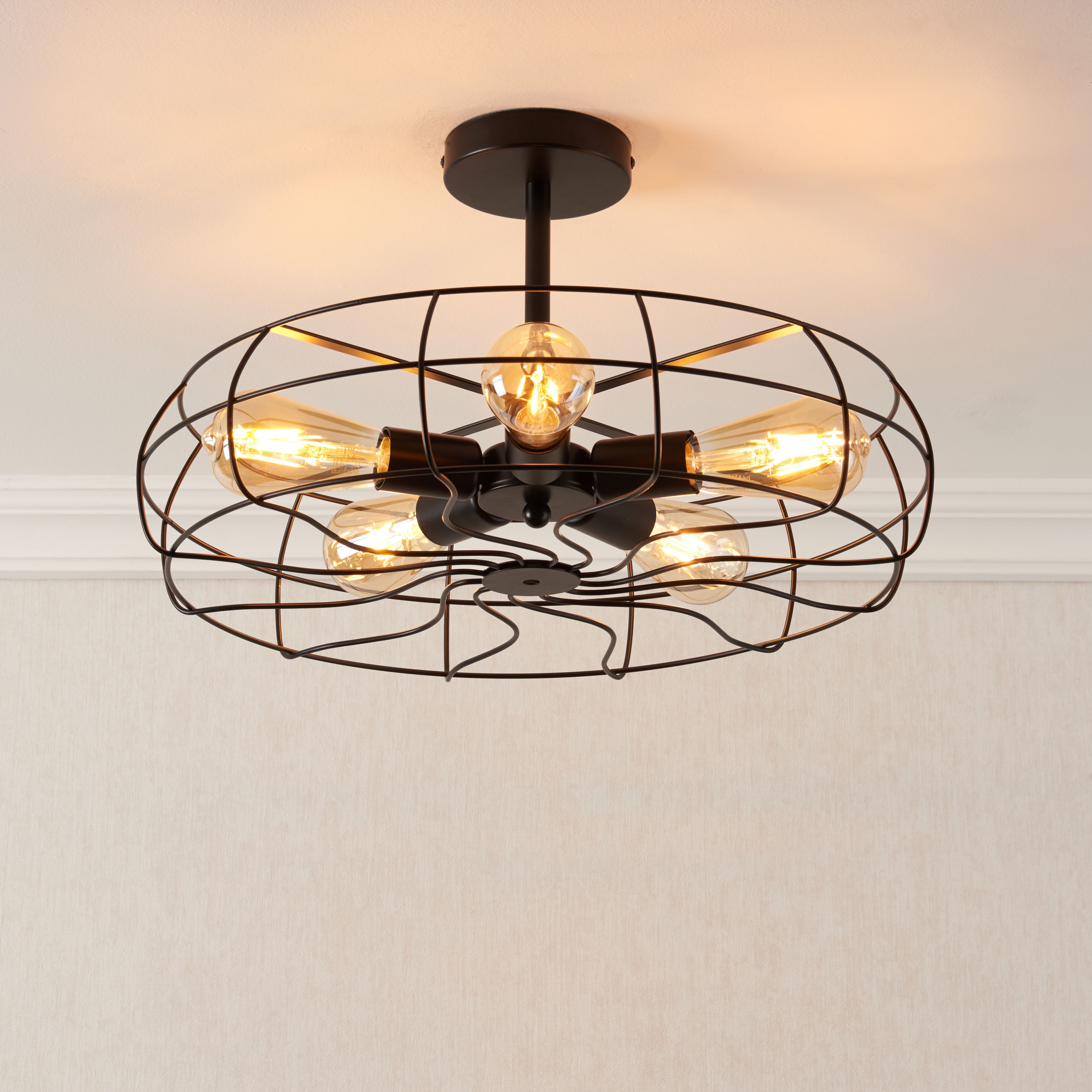 Rotor Matt Steel Black 5 Lamp Ceiling light