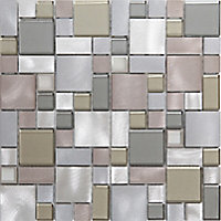 Rovigo Grey Gloss Aluminium & glass Mosaic tile, (L)304mm (W)292mm