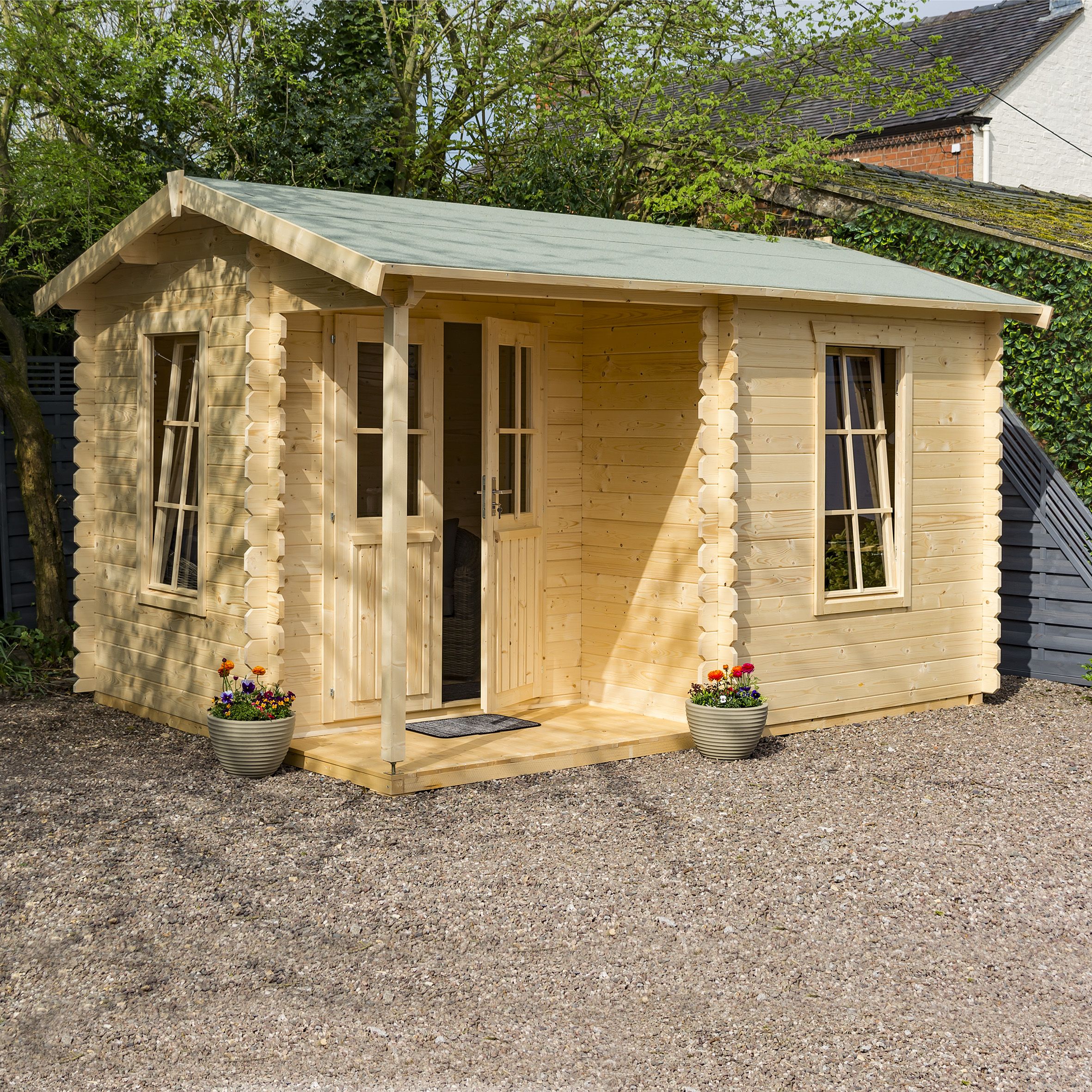 Rowlinson 10x13 ft Toughened glass with Double door Apex Wooden Cabin (H)2490mm x (W)4200mm