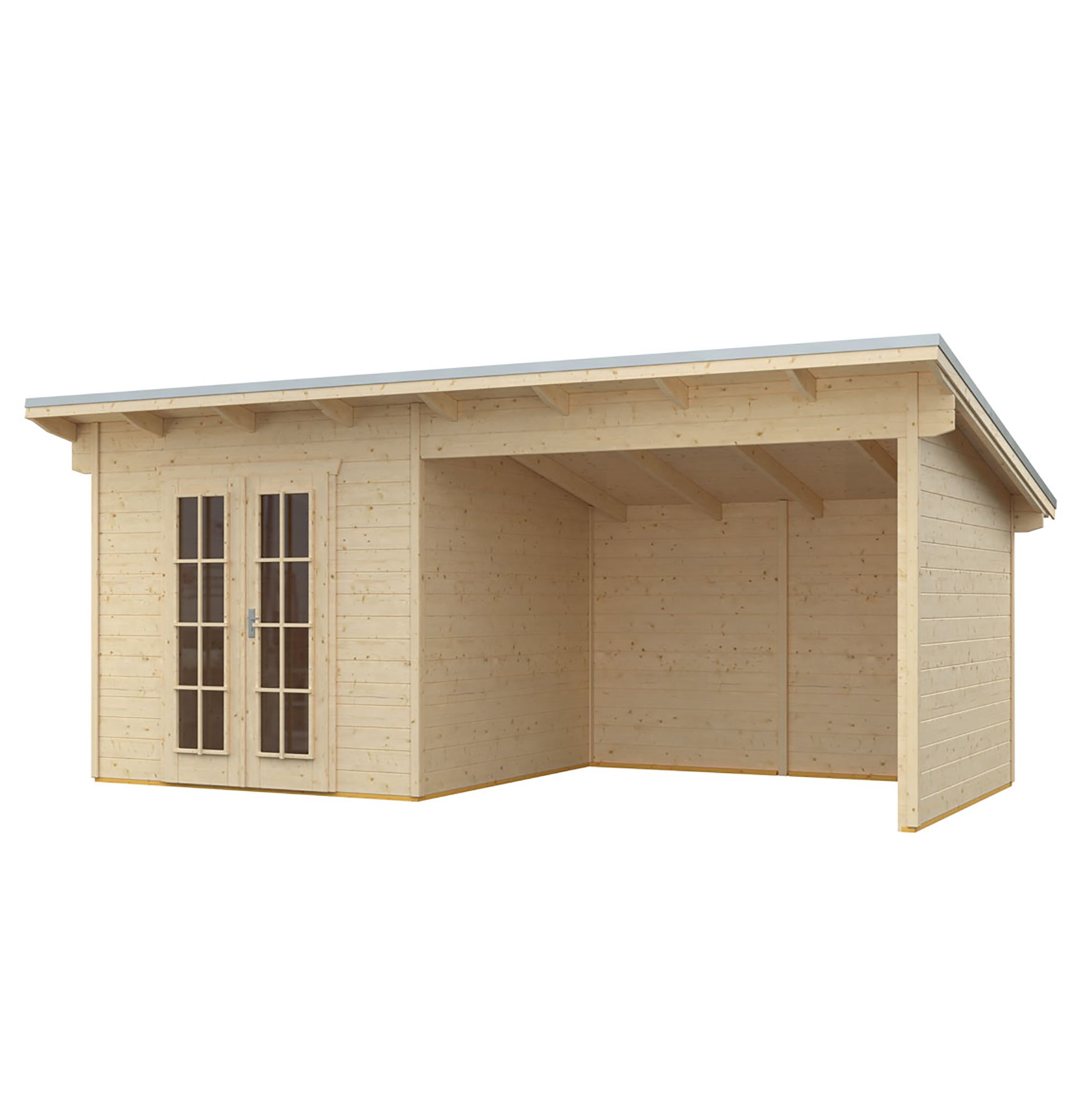 Rowlinson Cabin 19x10 ft Toughened glass with Double door Pent Wooden Cabin
