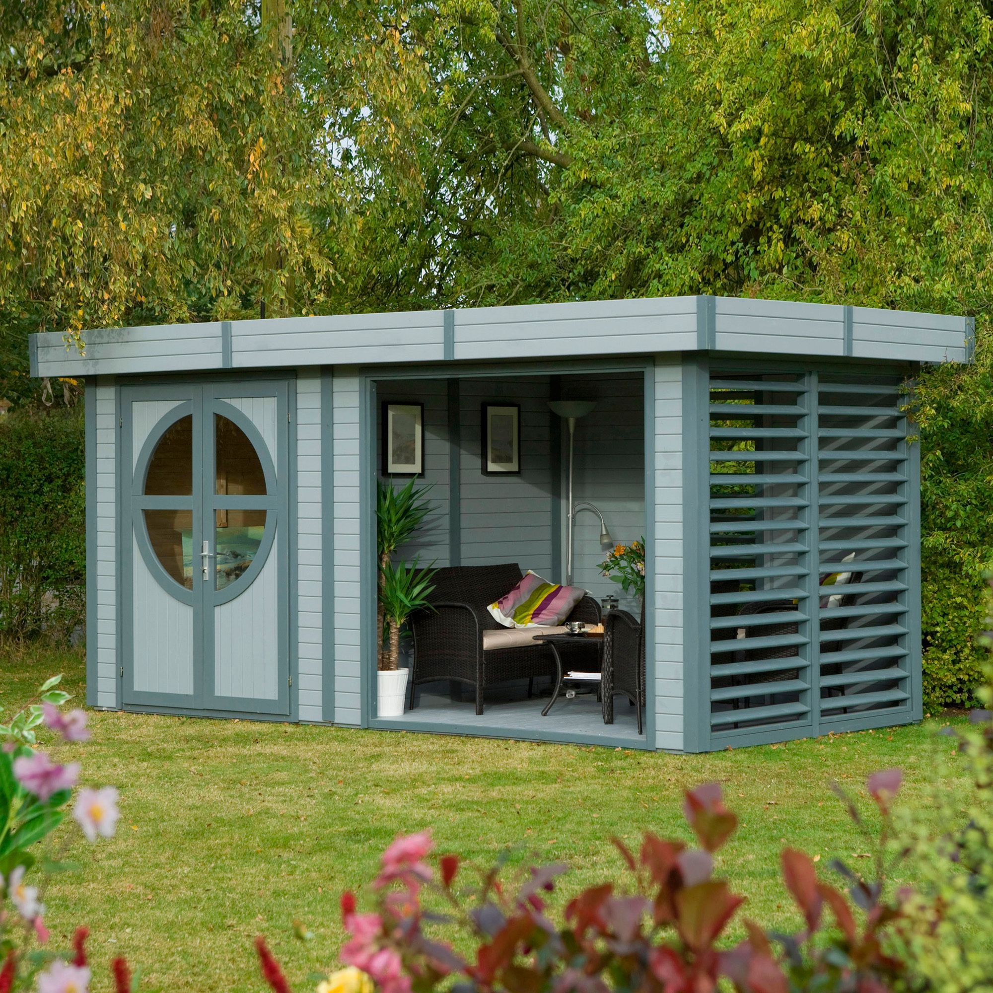 Rowlinson Connor 8x17 ft Toughened glass & 2 windows Pent Wooden Summer house (Base included)