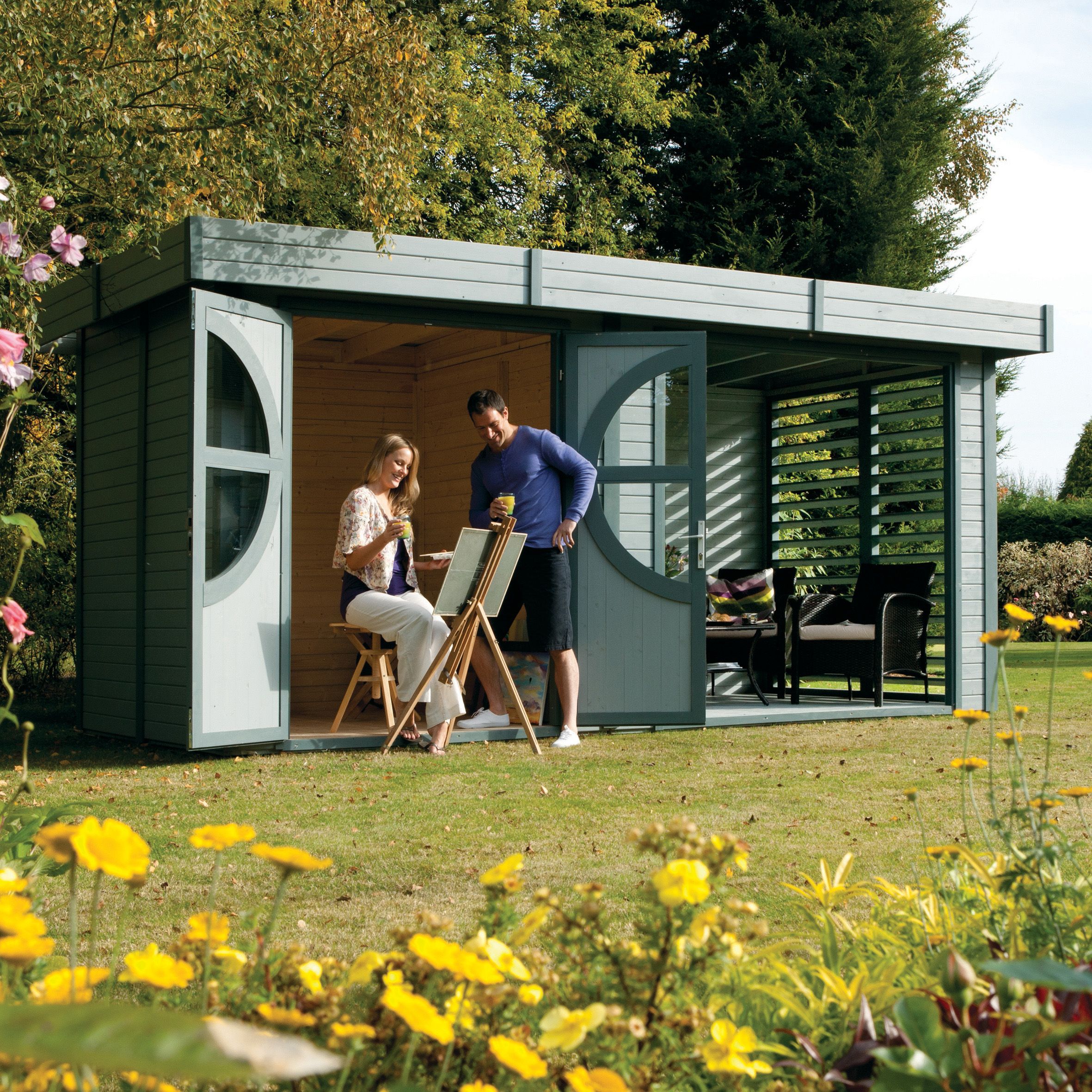 Rowlinson Connor 8x17 ft Toughened glass & 2 windows Pent Wooden Summer house (Base included)
