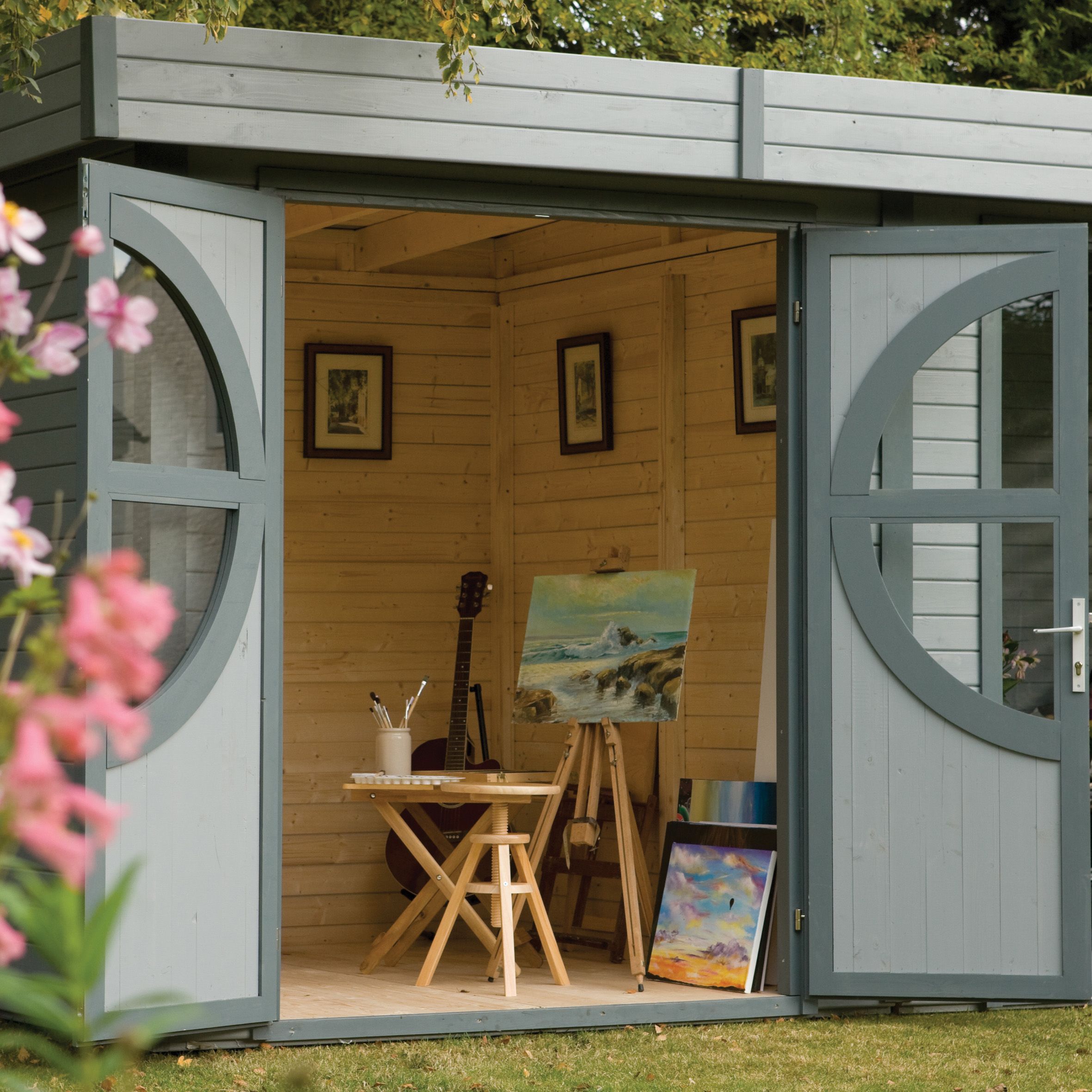 Rowlinson Connor 8x17 ft Toughened glass & 2 windows Pent Wooden Summer house (Base included)
