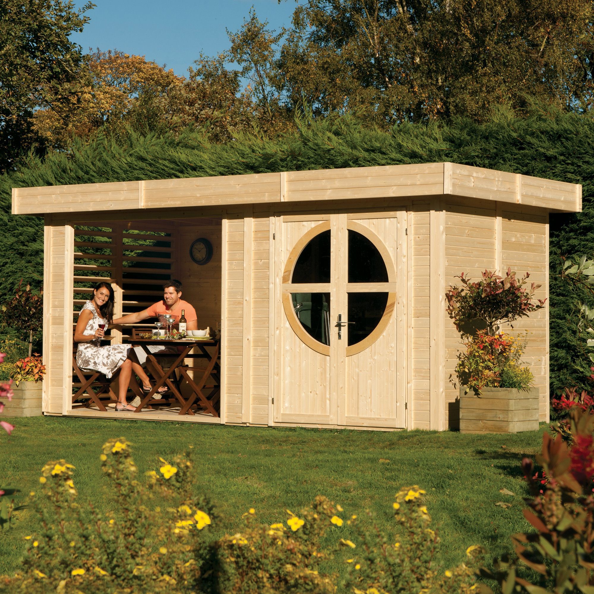 Rowlinson Connor 8x17 Toughened glass Pent Shiplap Wooden Summer house (Base included)