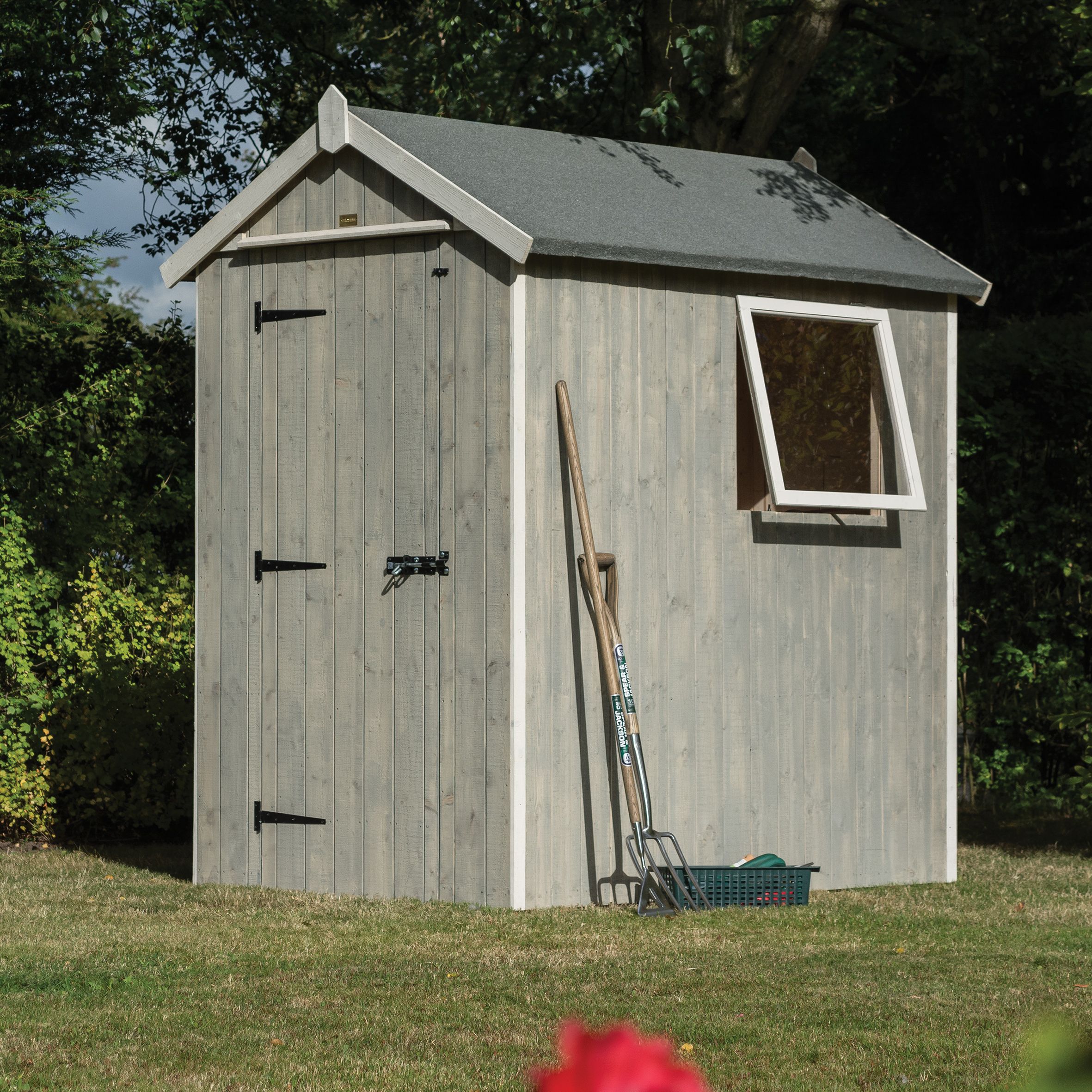 Rowlinson Heritage 6x4 Apex Grey Wooden Shed with floor DIY at B&Q