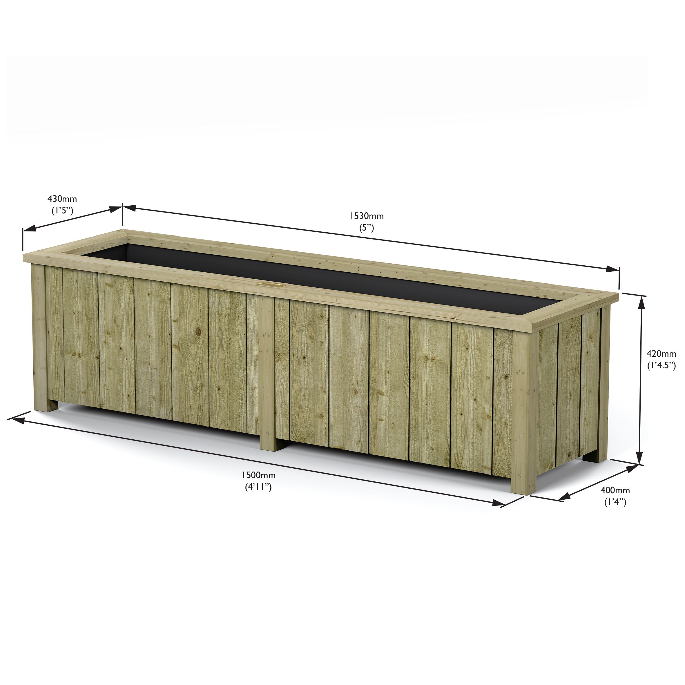 Rowlinson Heritage Rectangular Softwood Planter 139L (W)150cm