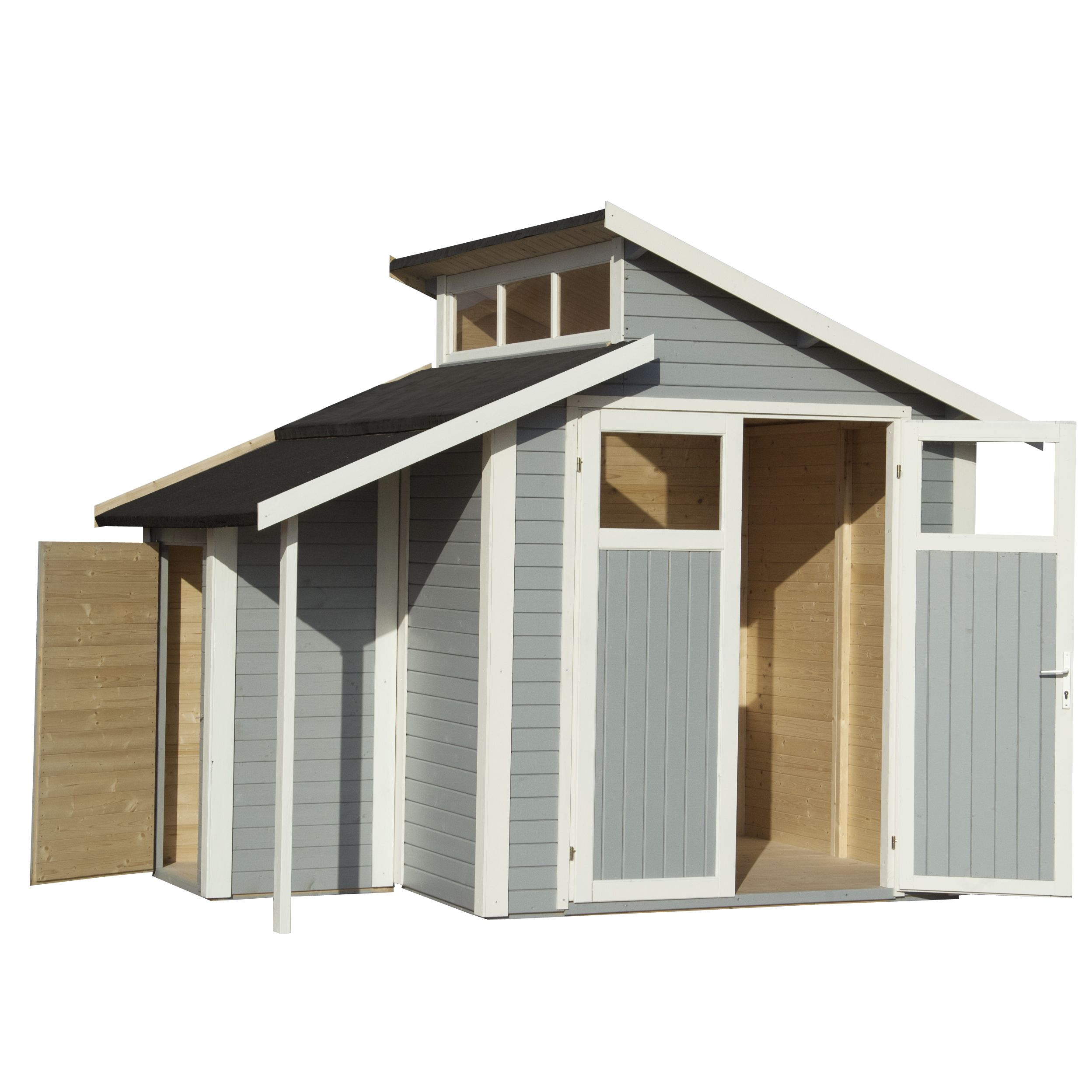 Rowlinson Paramount Buildings Pent Grey Wooden 2 door Shed with floor & 3 windows