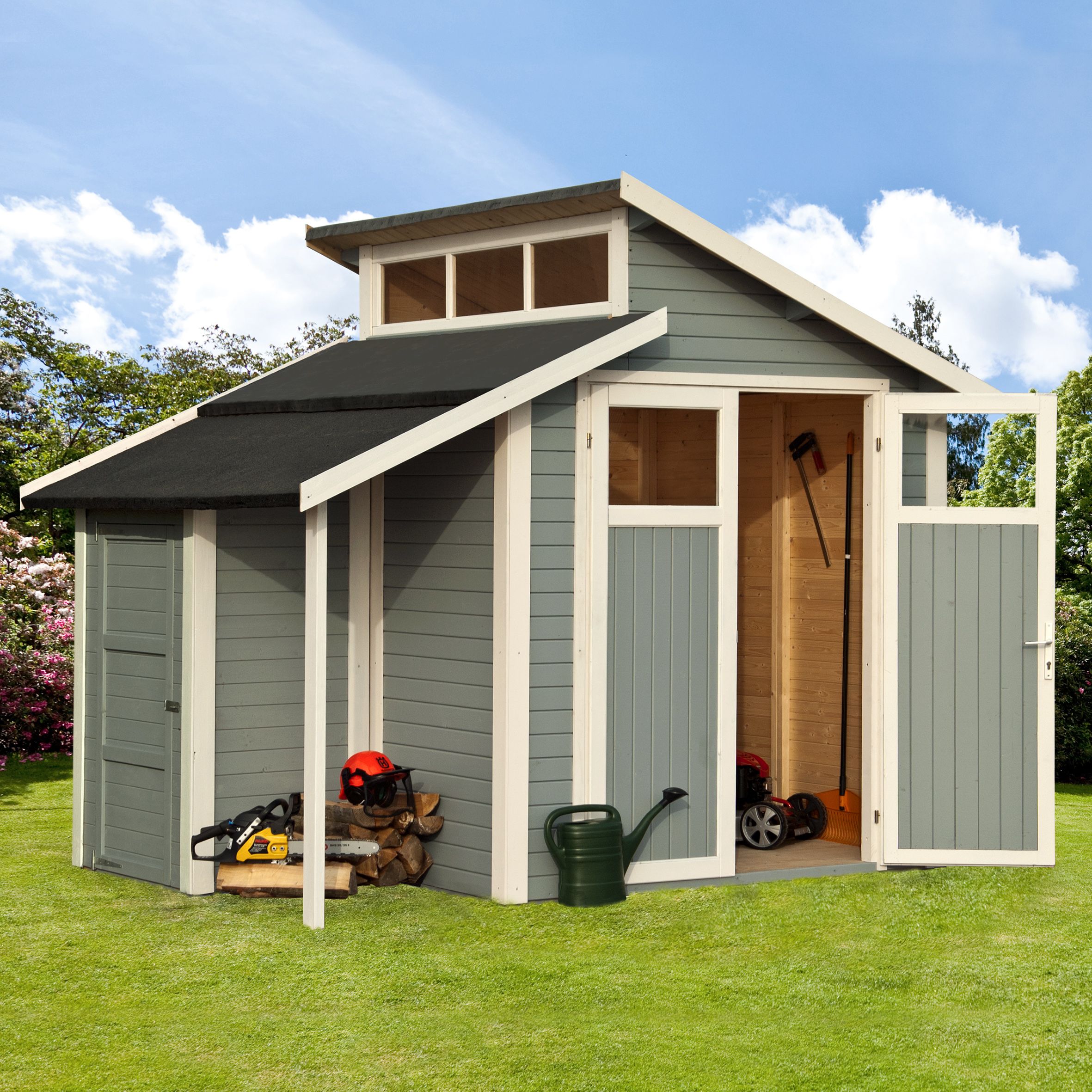 Rowlinson Paramount Buildings Pent Grey Wooden 2 door Shed with floor & 3 windows