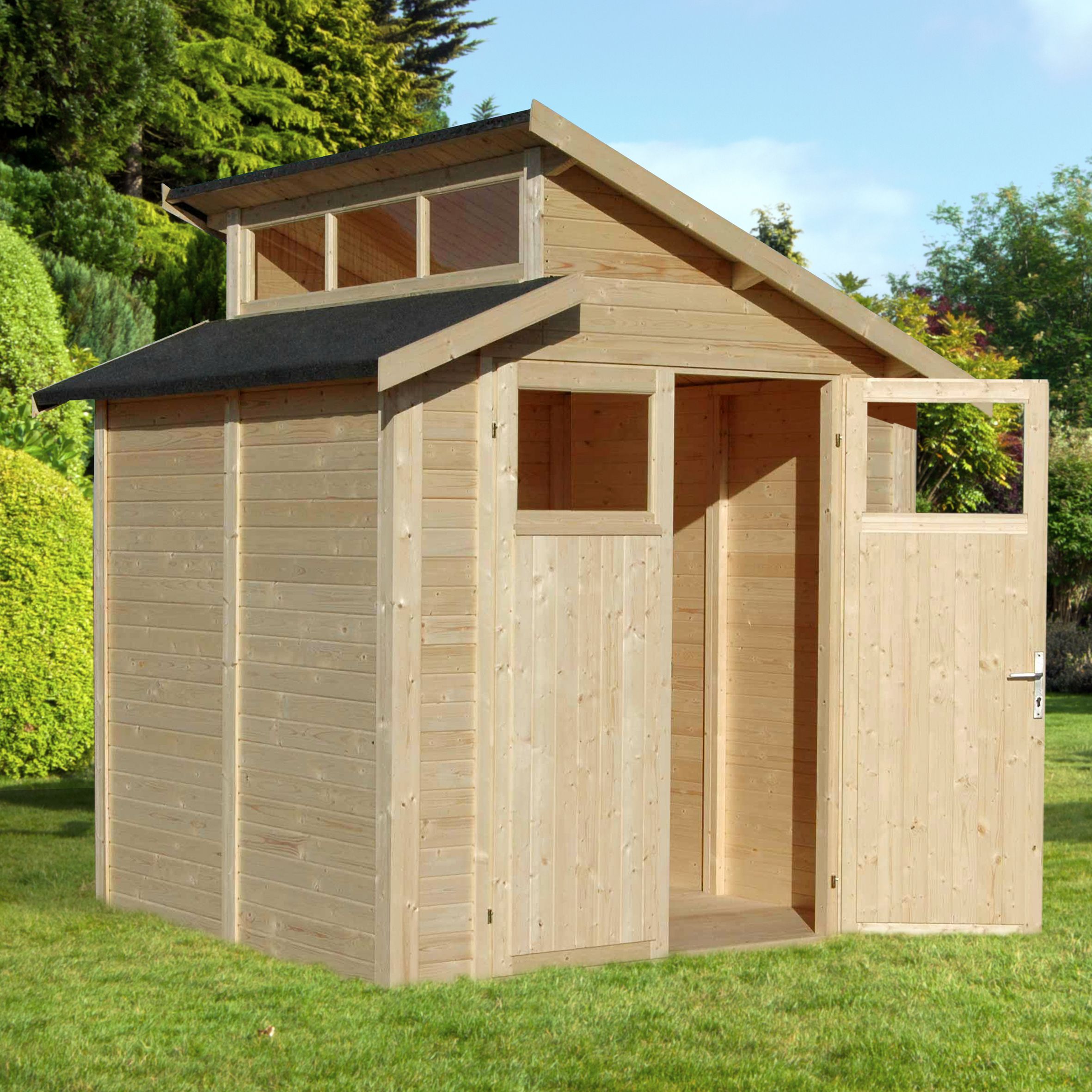 Rowlinson Paramount Buildings Tongue & groove 7x7 ft Pent Wooden Kiln dried 2 door Shed with floor & 3 windows