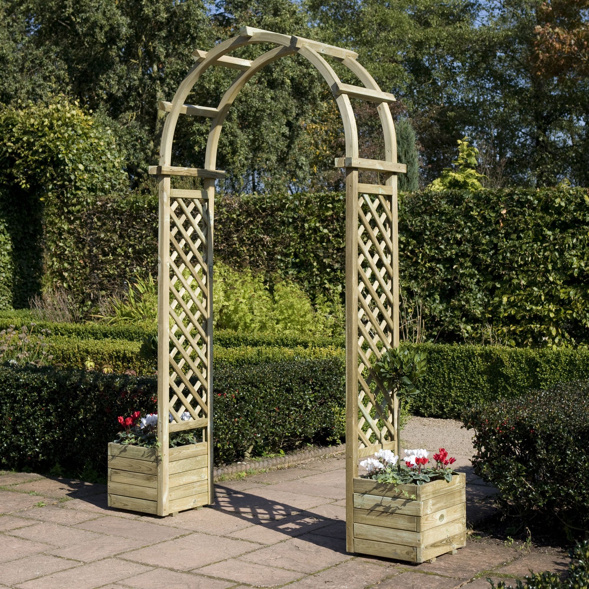 Rowlinson Round top Softwood Arch with Planters
