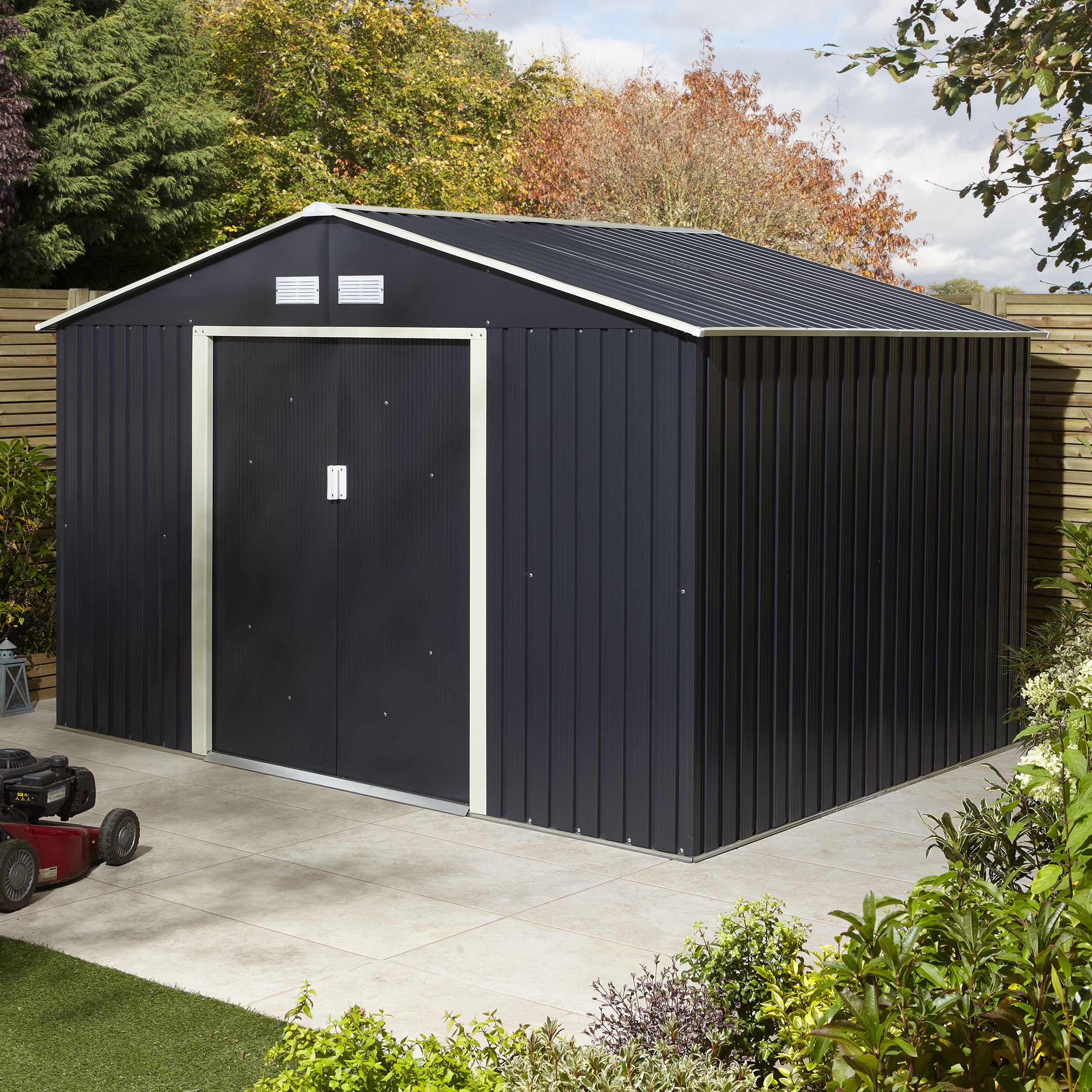 Rowlinson Trentvale 10x8 ft Apex Dark grey Metal 2 door Shed