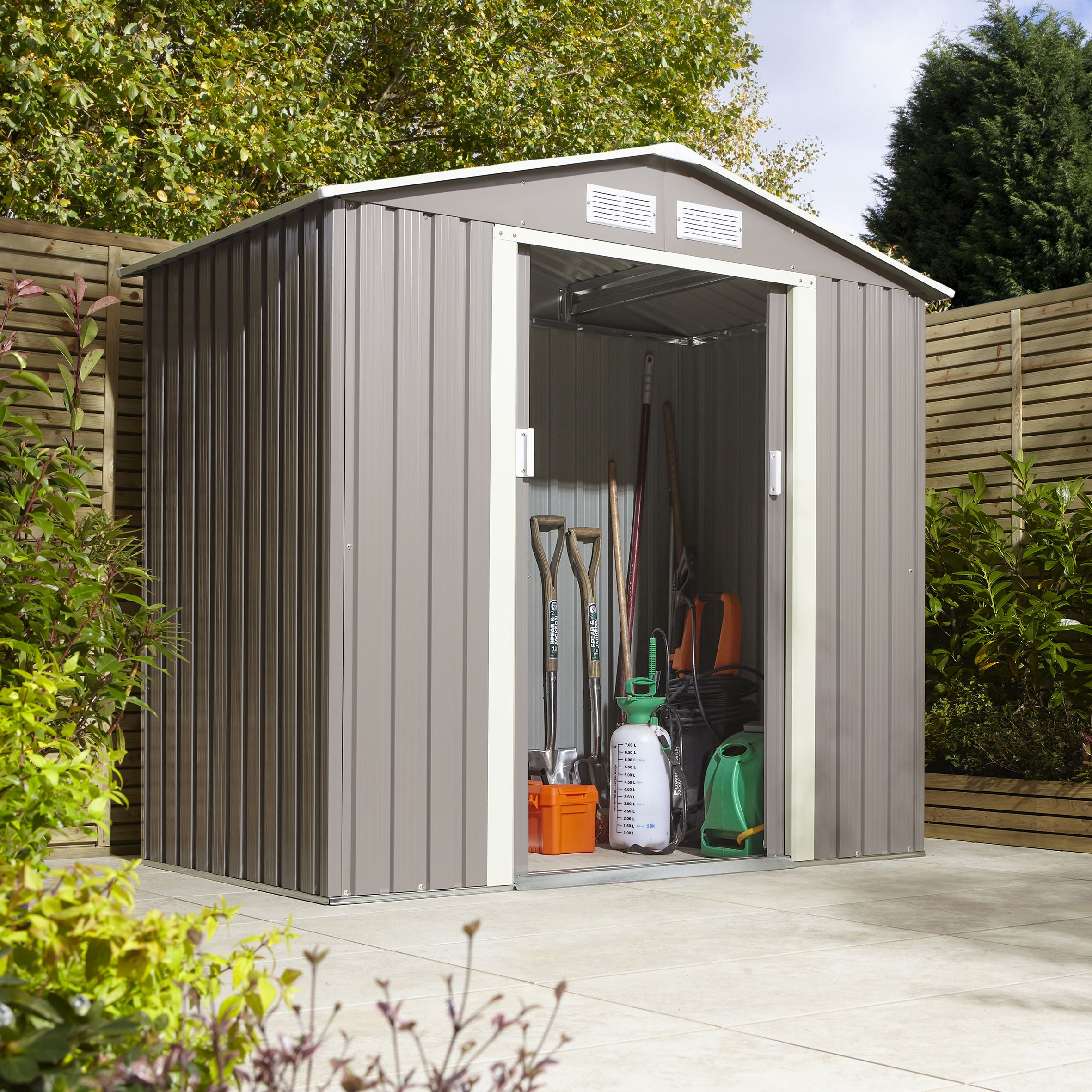 Rowlinson Trentvale 6x4 Ft Pent Light Grey Metal 2 Door Shed | DIY At B&Q