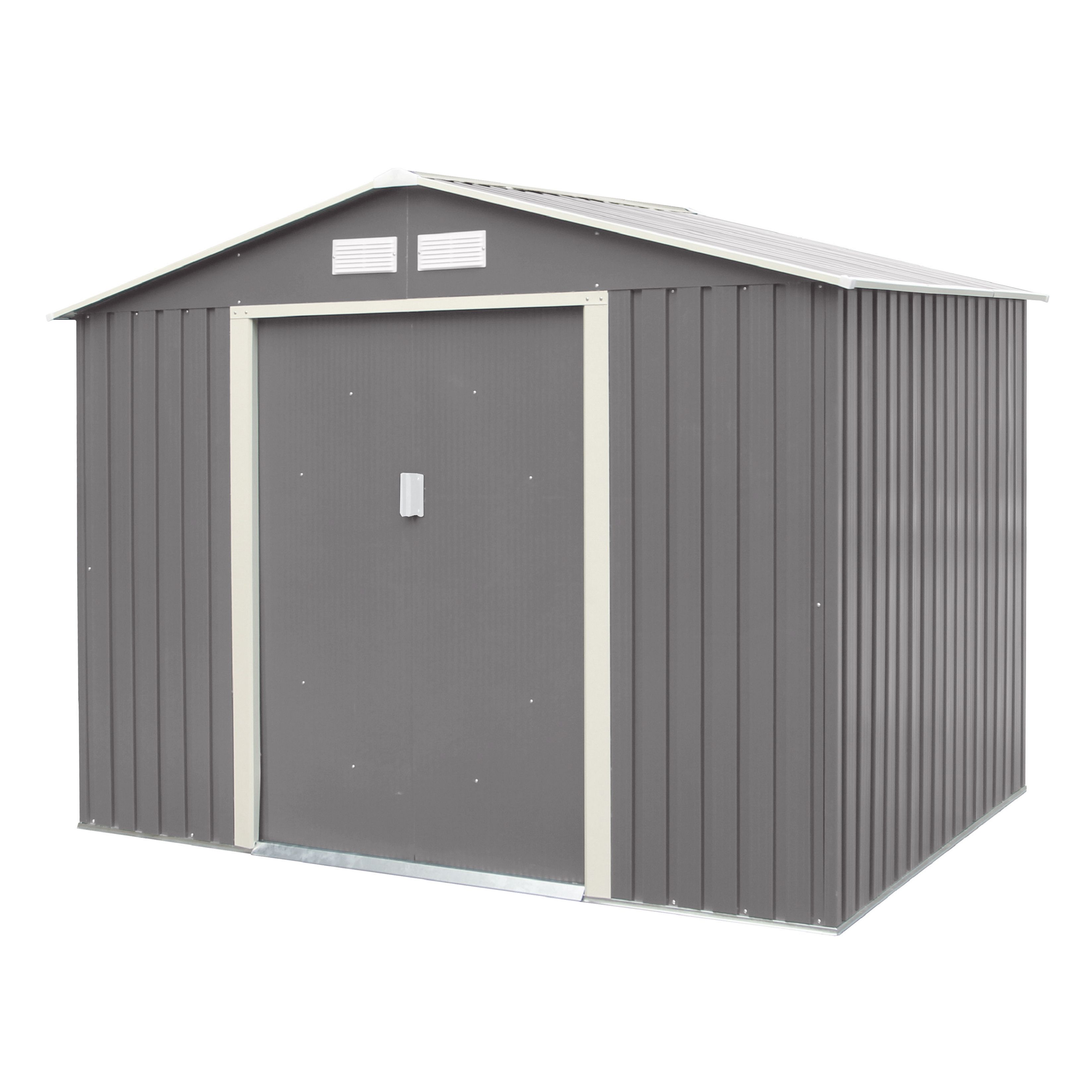 Rowlinson Trentvale 8x6 Apex Light Grey Metal Shed With Floor Covering ...