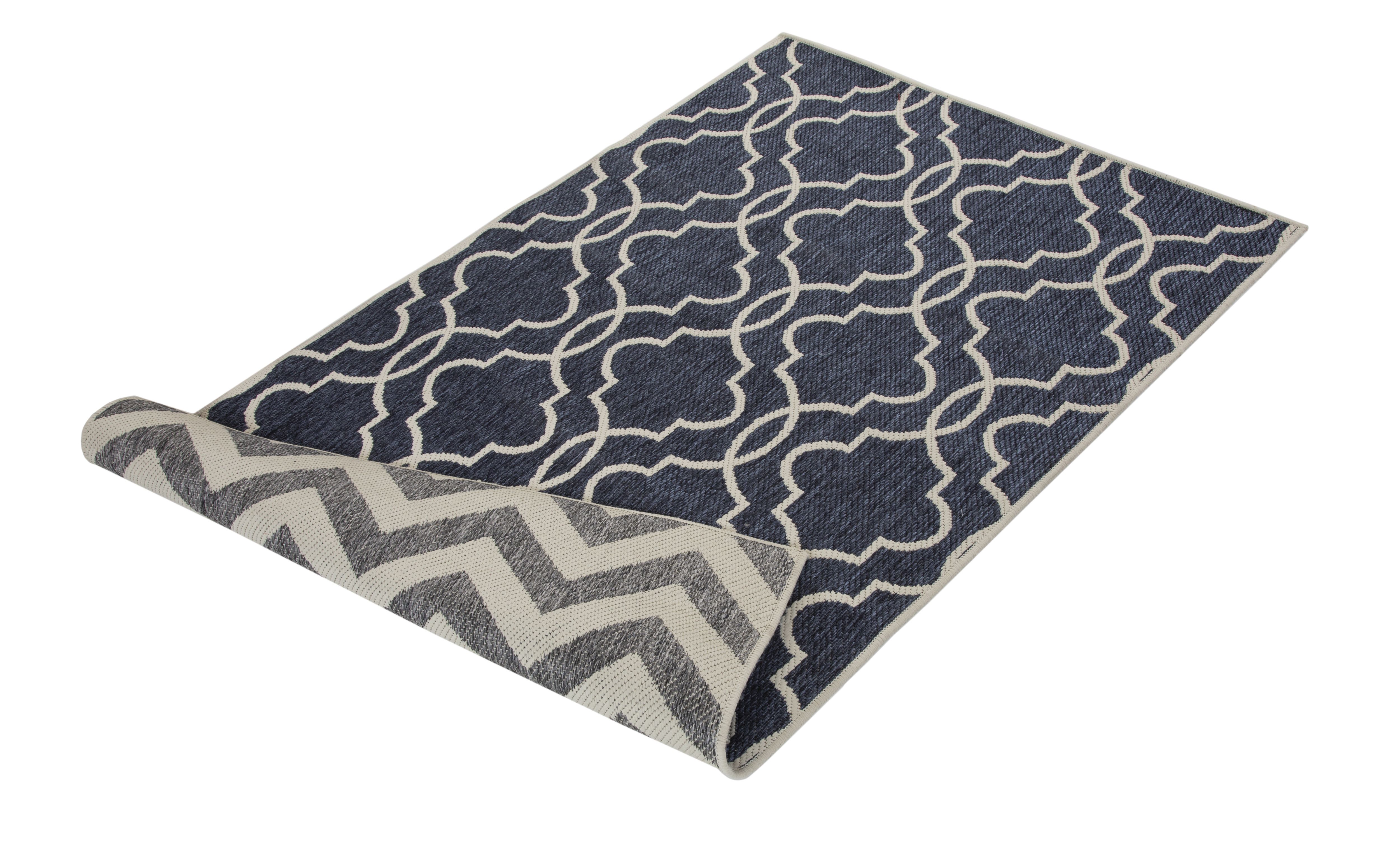 Rug Geometric Blue/White Reversible Indoor & outdoor Rug 170cmx120cm ...