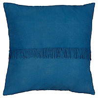 Rural Fringed Indigo Cushion (L)50cm x (W)50cm
