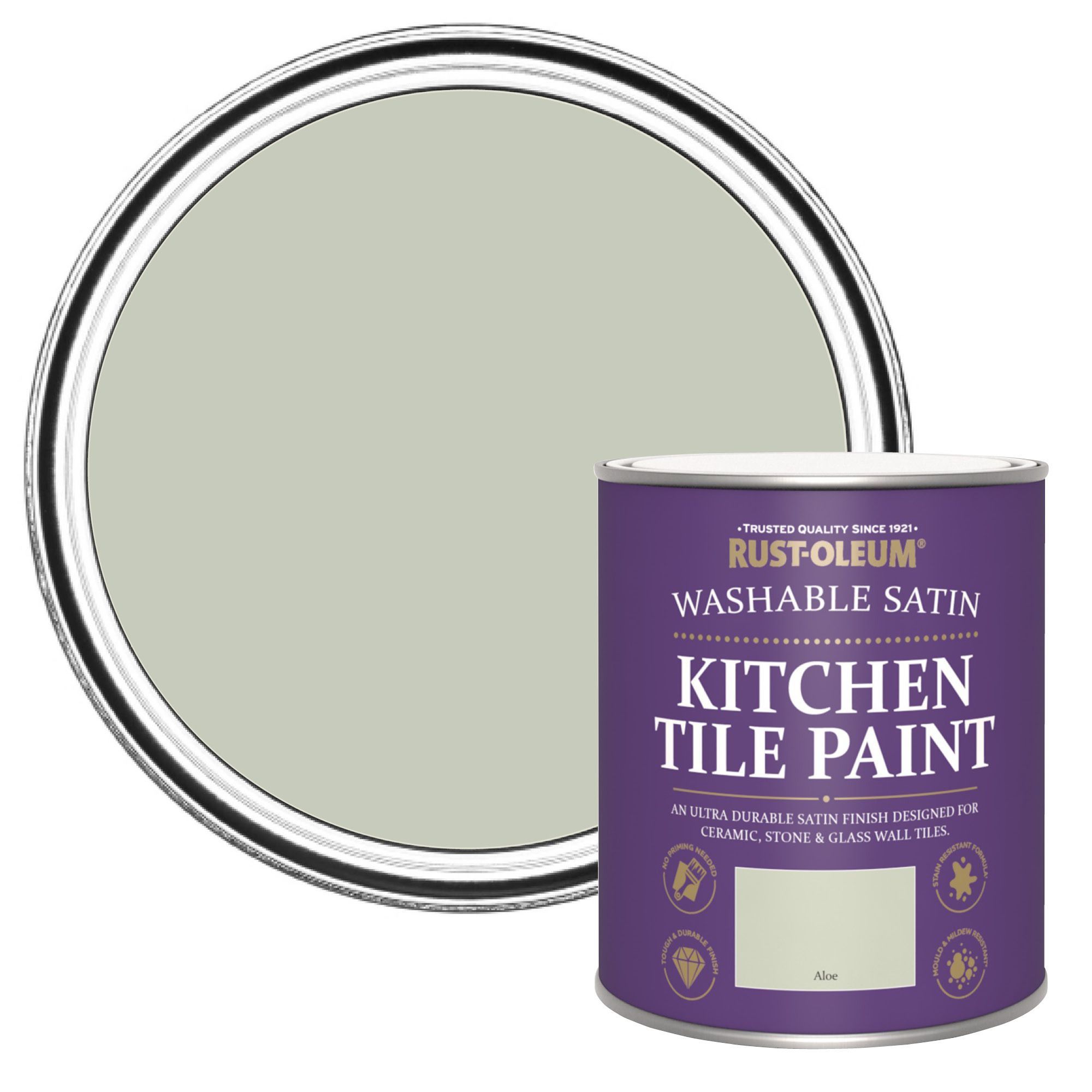 Rust-Oleum Aloe Satin Kitchen Wall tile & panelling paint, 750ml