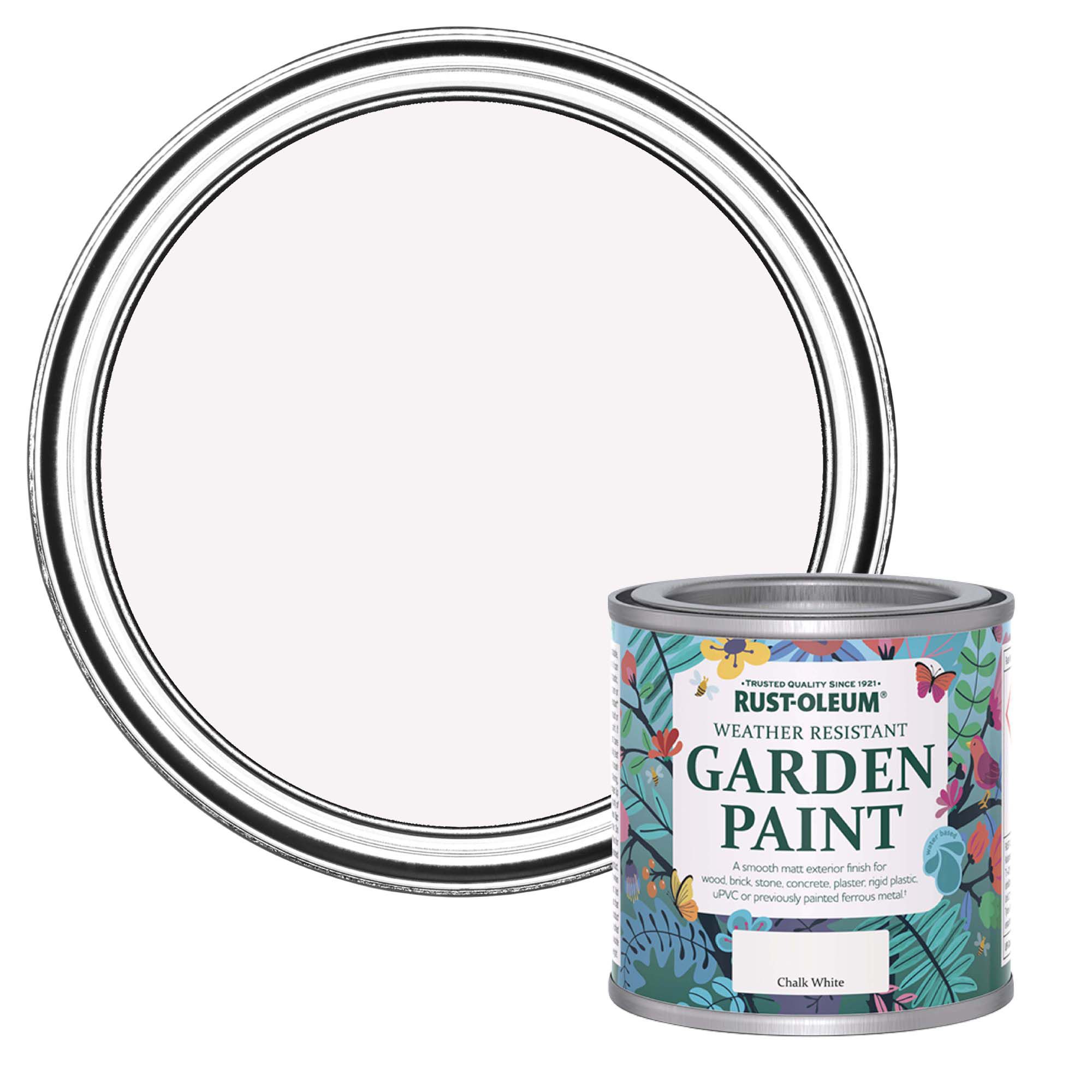 Rust-Oleum Chalk White Matt Multi-surface Exterior Topcoat Paint, 125ml Tin
