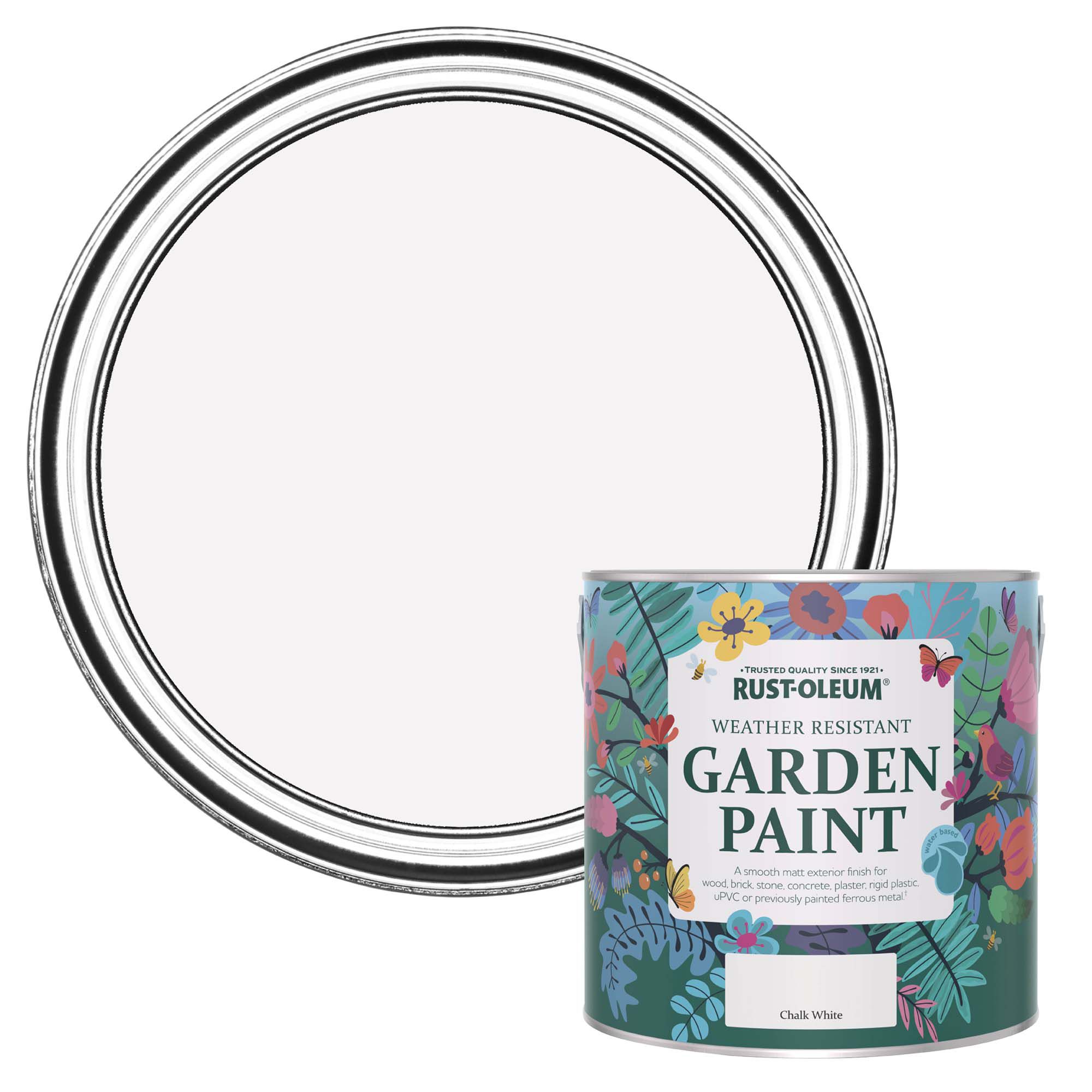 Rust-Oleum Chalk White Matt Multi-surface Exterior Topcoat Paint, 2.5L Tin
