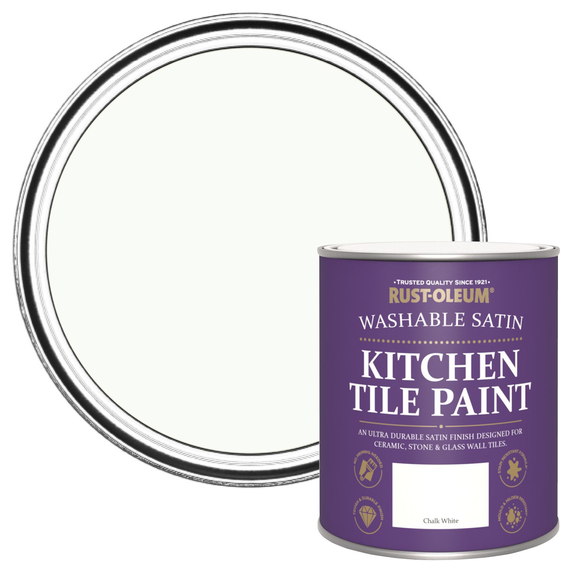RustOleum Chalk White Satin Kitchen Wall tile & panelling paint, 750ml