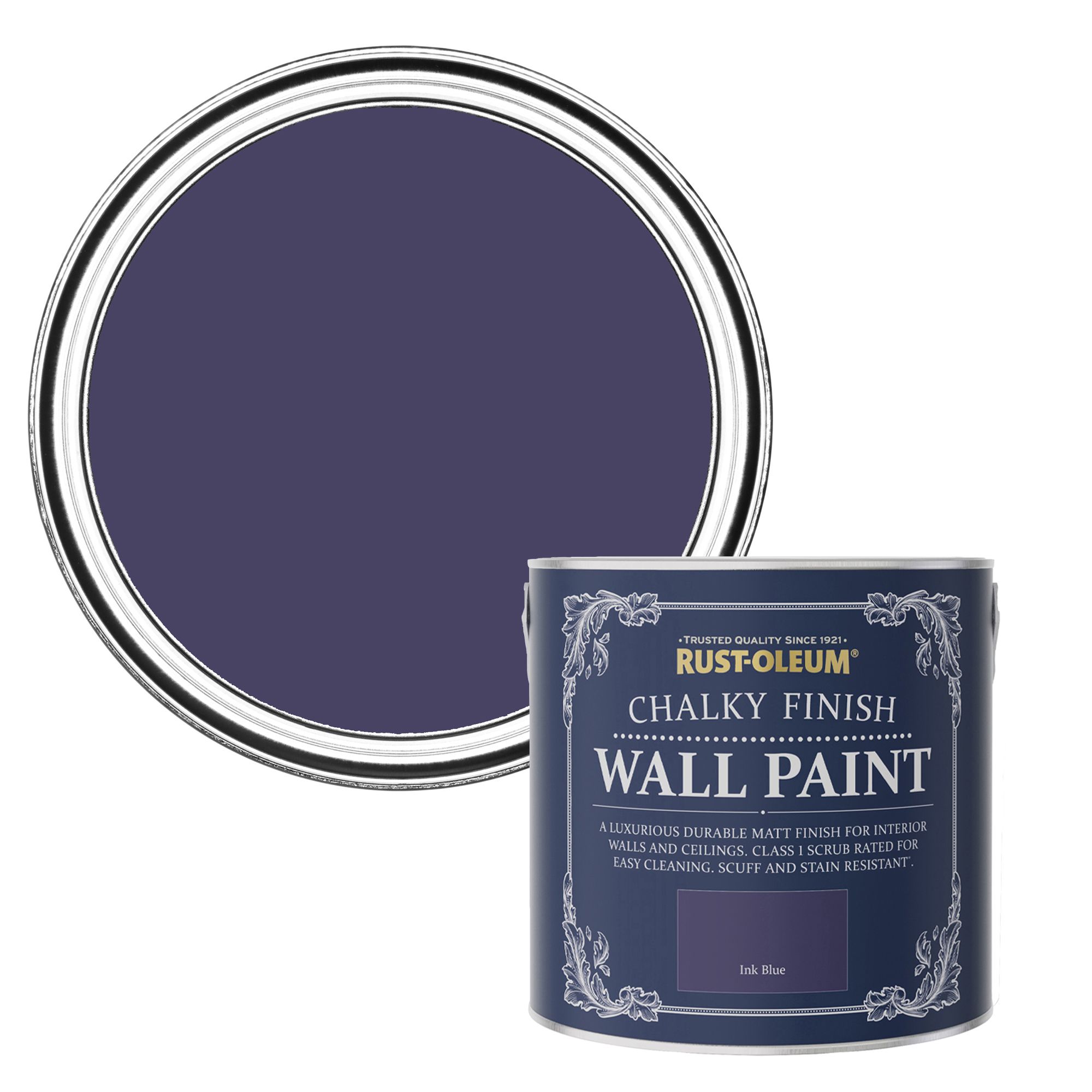RustOleum Chalky Finish Wall Ink blue Flat matt Emulsion paint 2.5L