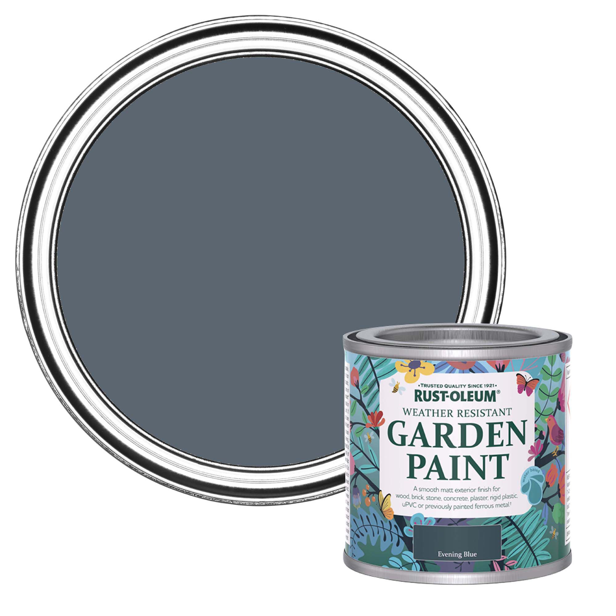 Rust-Oleum Evening Blue Matt Multi-surface Exterior Topcoat Paint, 125ml Tin