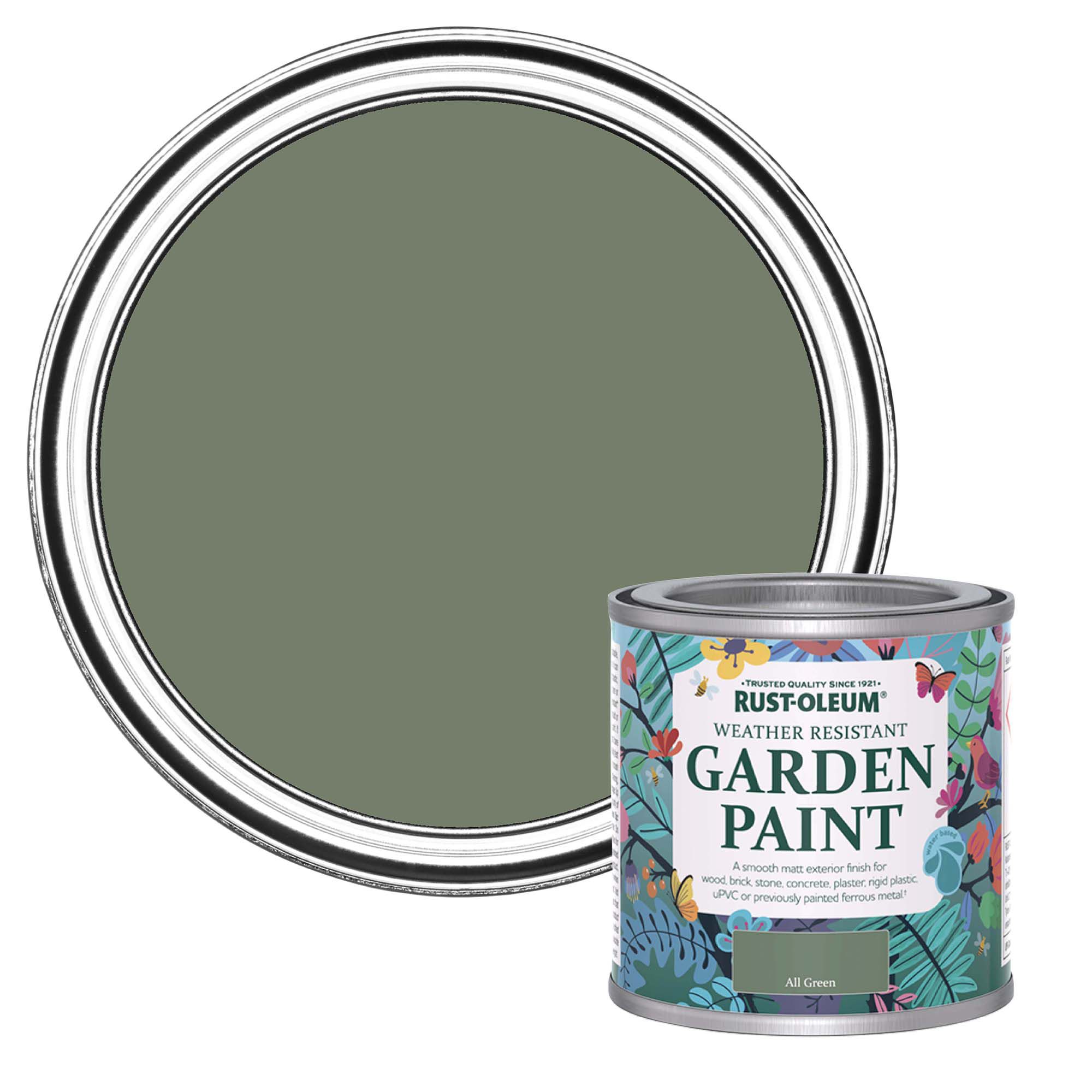 Rust-Oleum Garden Paint All Green Matt Multi-surface Exterior Topcoat Paint, 125ml Tin