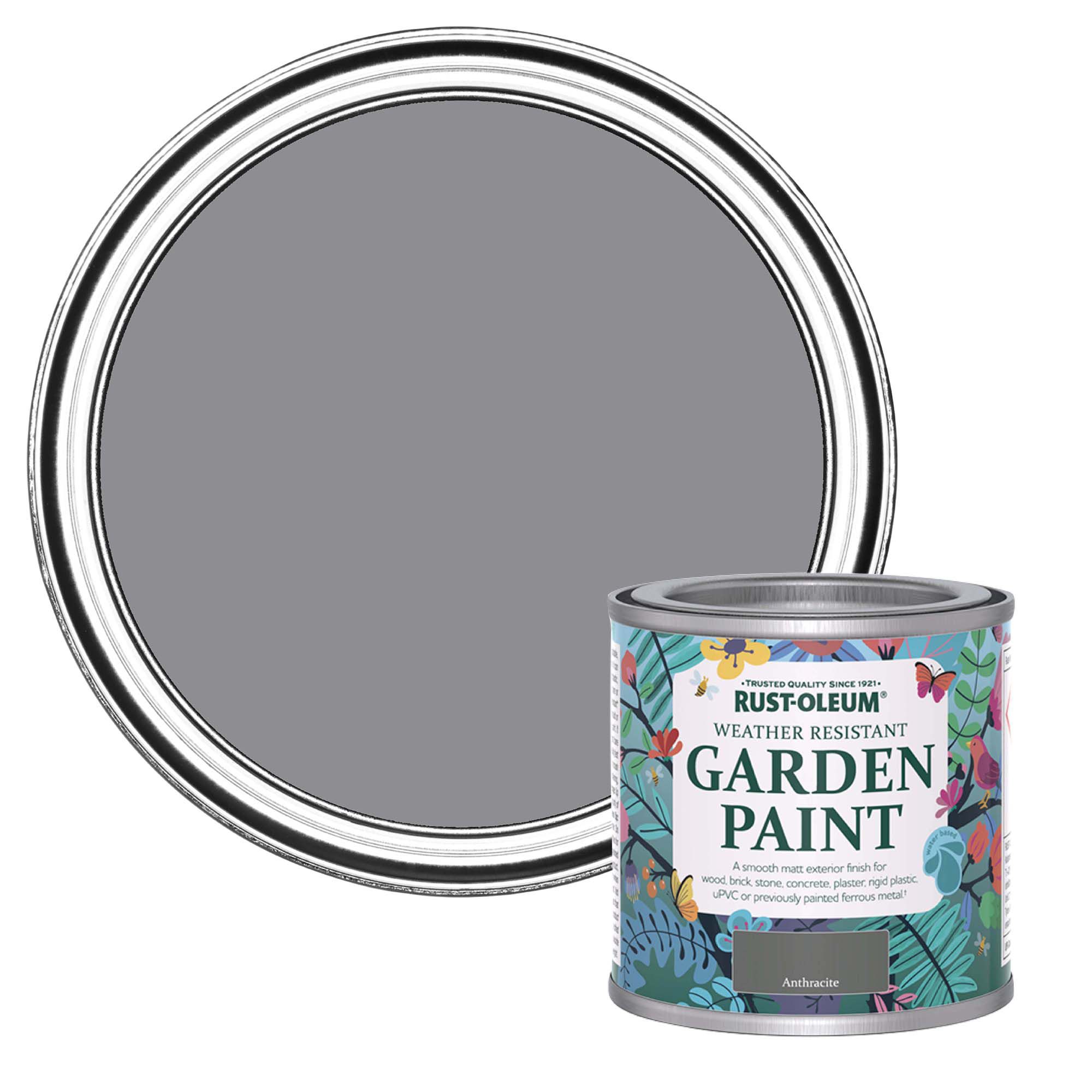 Rust-Oleum Garden Paint Anthracite Matt Multi-surface Garden Paint, 125ml Tin