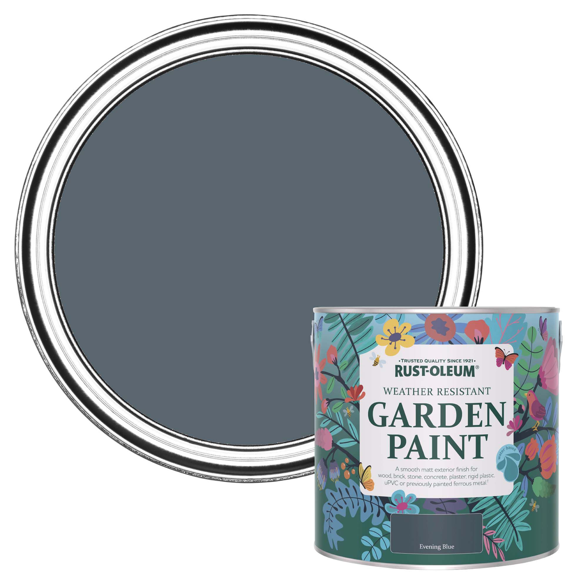 Rust-Oleum Garden Paint Evening Blue Matt Multi-surface Garden Paint, 2.5L Tin