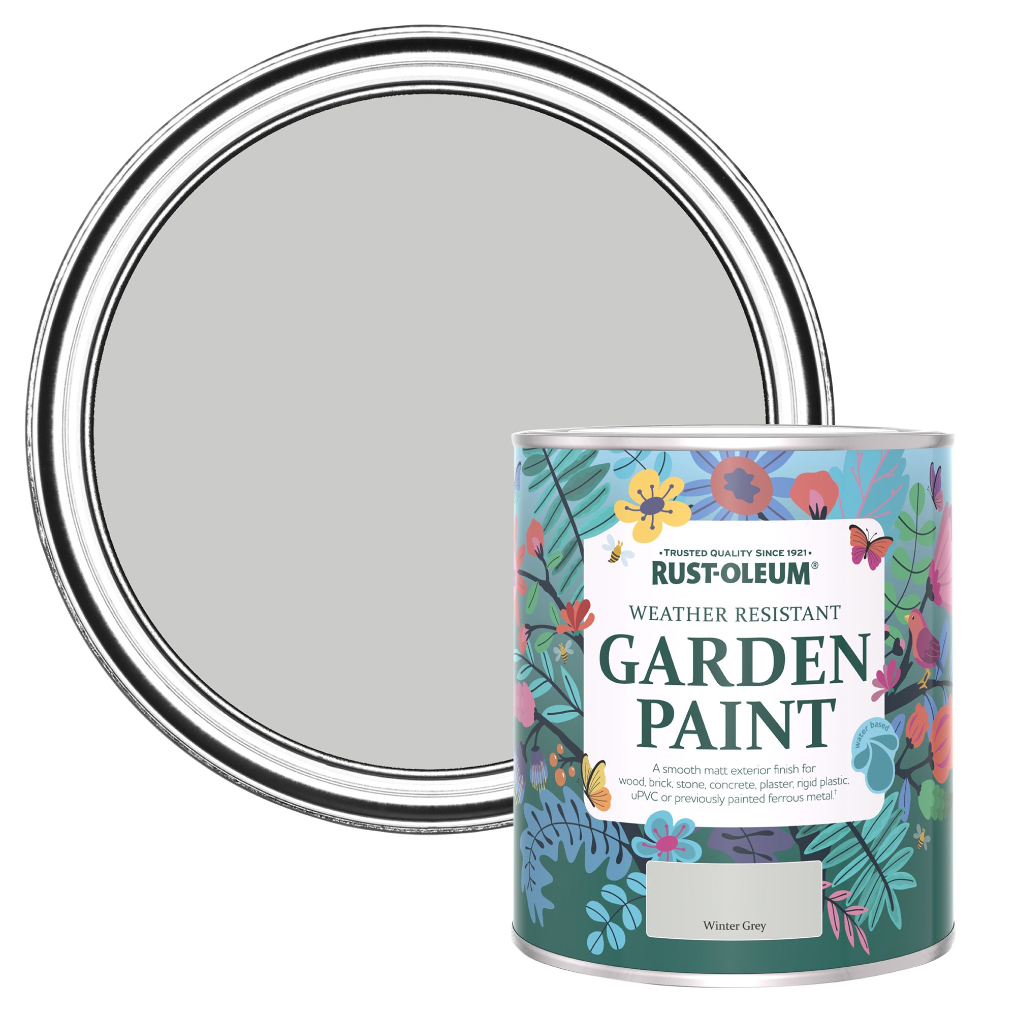 Rust-Oleum Garden Paint Winter Grey Matt Multi-surface Garden Paint, 750ml Tin