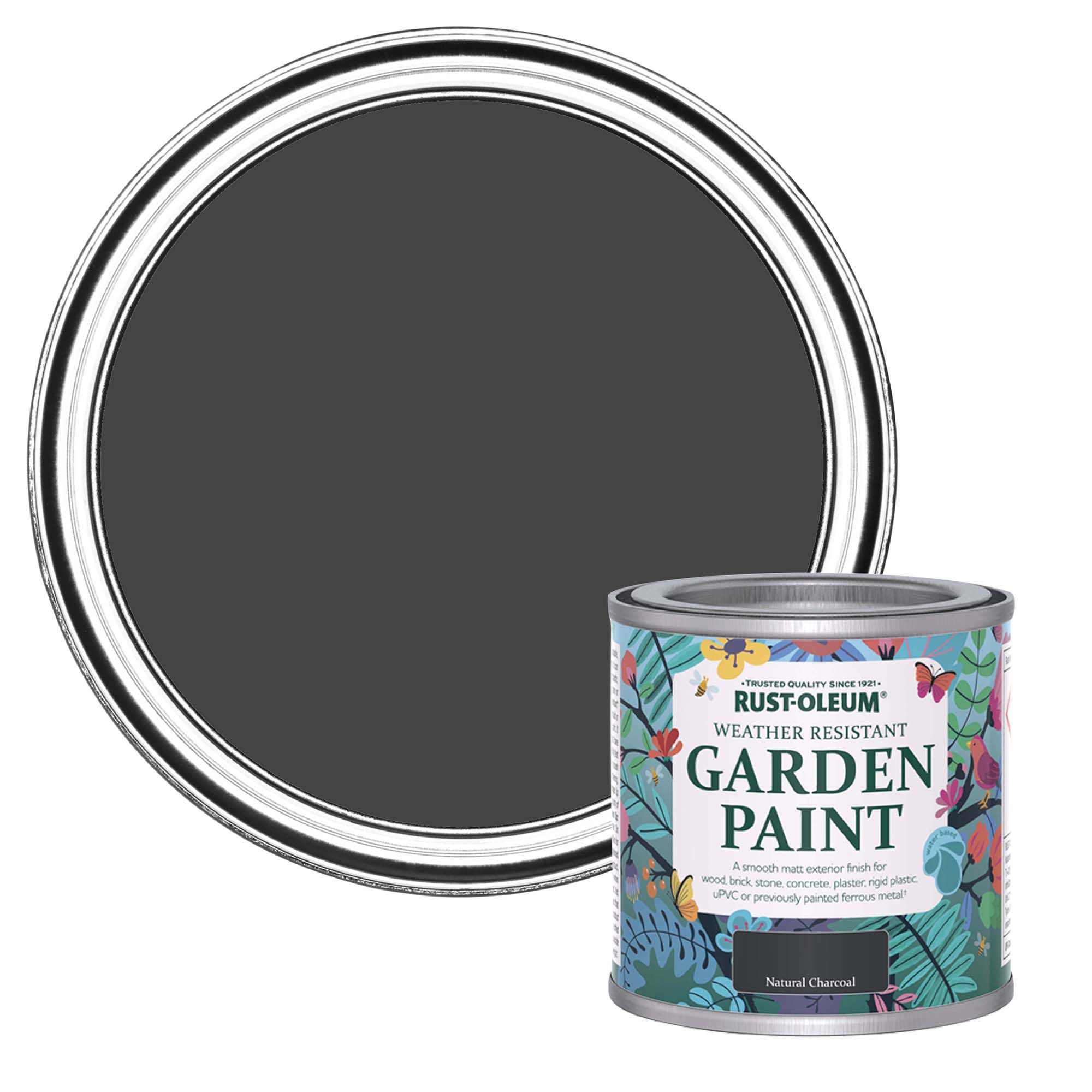Rust-Oleum Natural Charcoal Matt Multi-surface Exterior Topcoat Paint, 125ml Tin