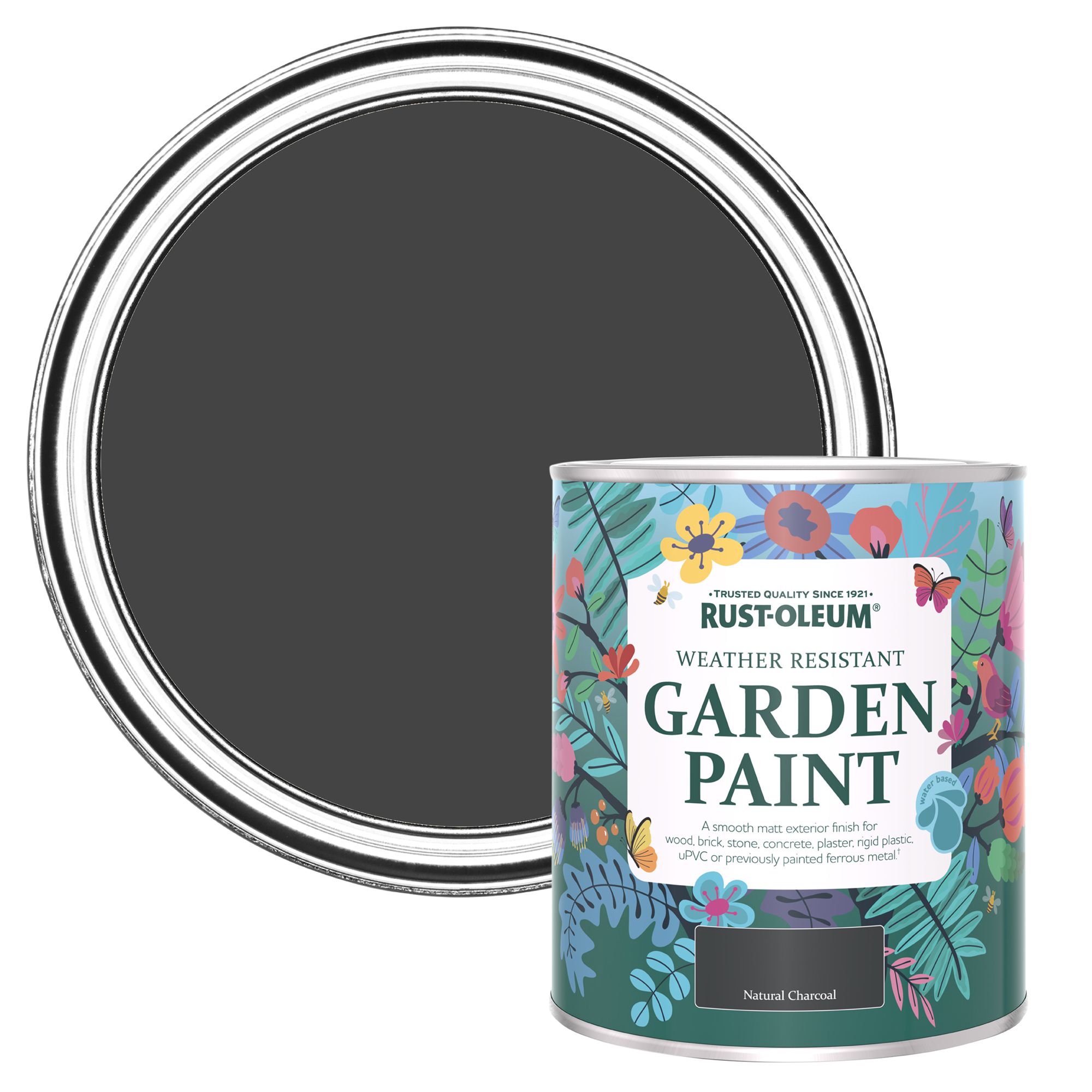 Rust-Oleum Natural Charcoal Matt Multi-surface Exterior Topcoat Paint, 750ml Tin