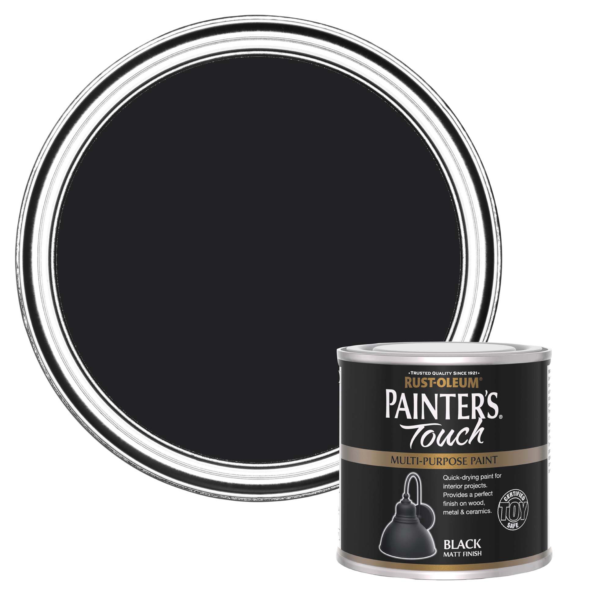 Rust-Oleum Painter's Touch Black Matt Multi-room Furniture paint, 250ml