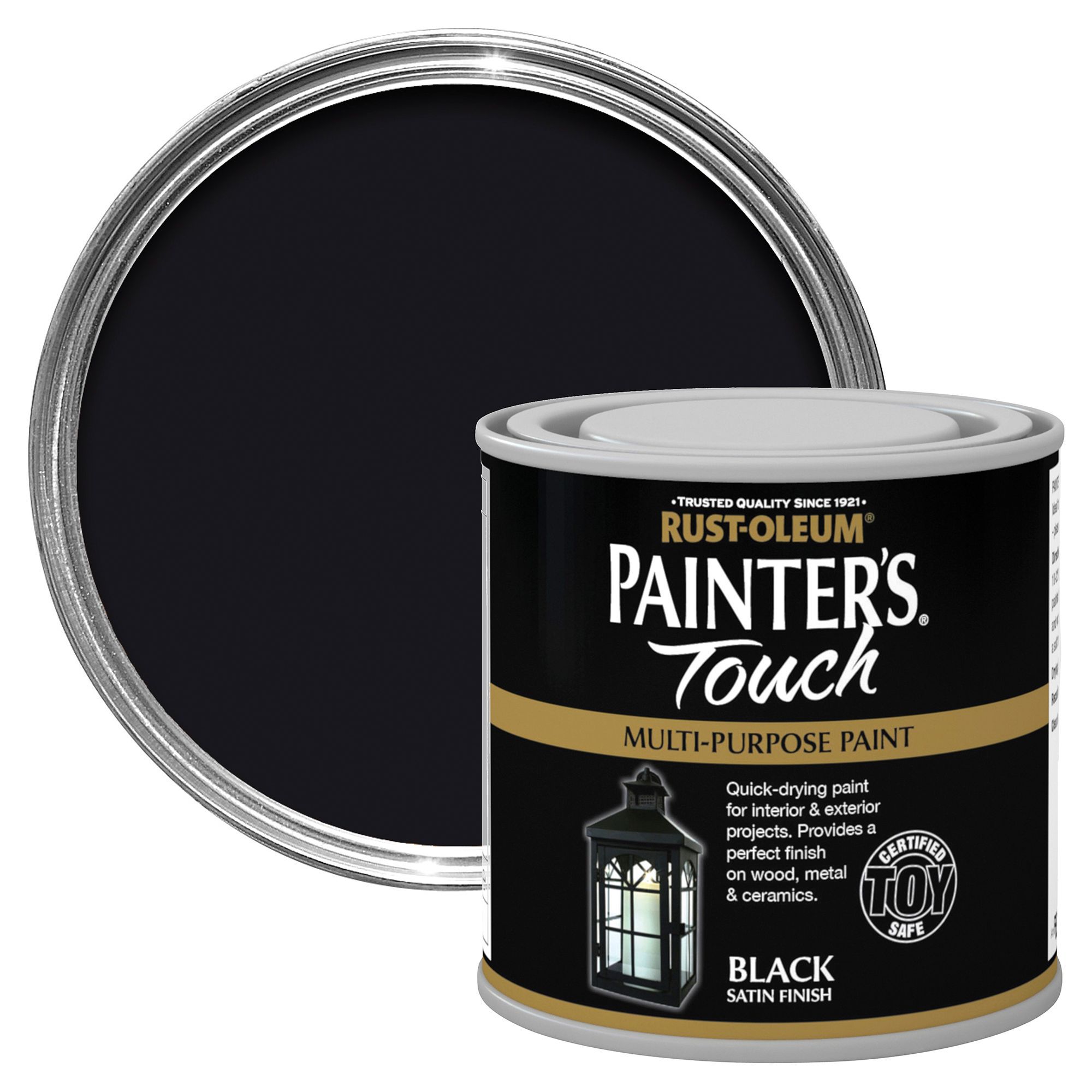 RustOleum Painter's touch Black Satin Multisurface paint, 250ml DIY