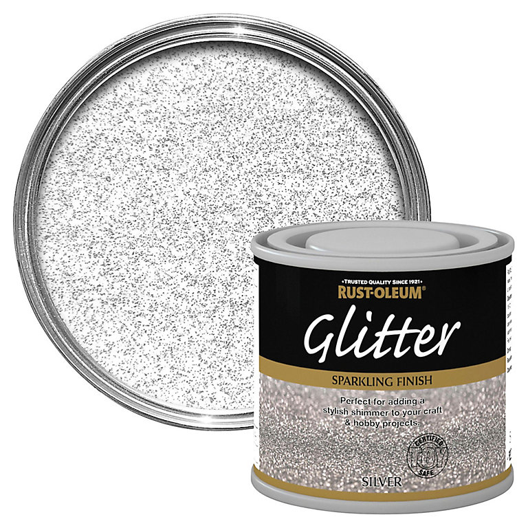 Rust Oleum Silver Glitter Effect Gloss Multi Surface Special Paint 125ml Diy At B Q - How To Put Glitter In Paint For Walls