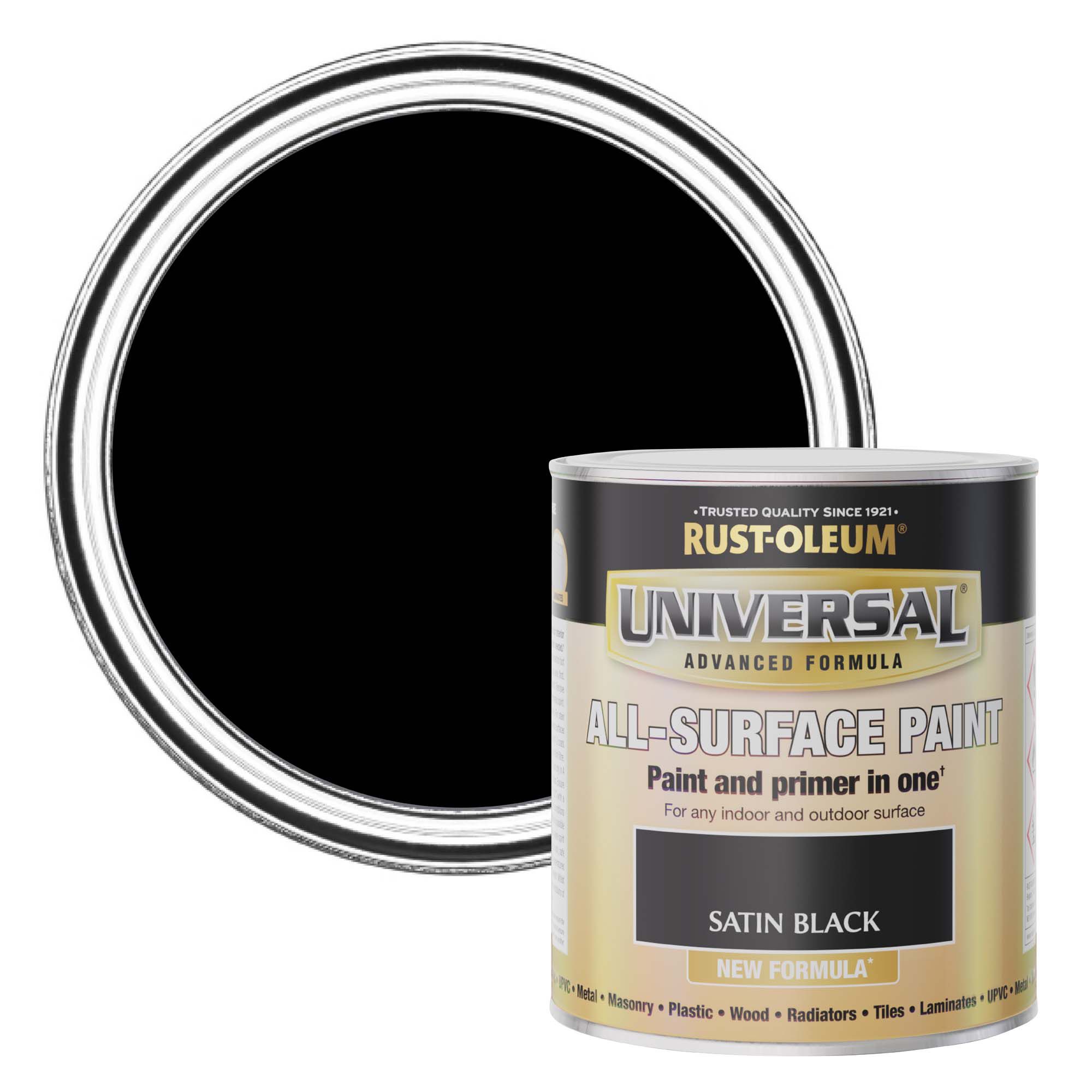 Rust-Oleum Universal Black Satin Multi-surface Topcoat Paint, 750ml Tin