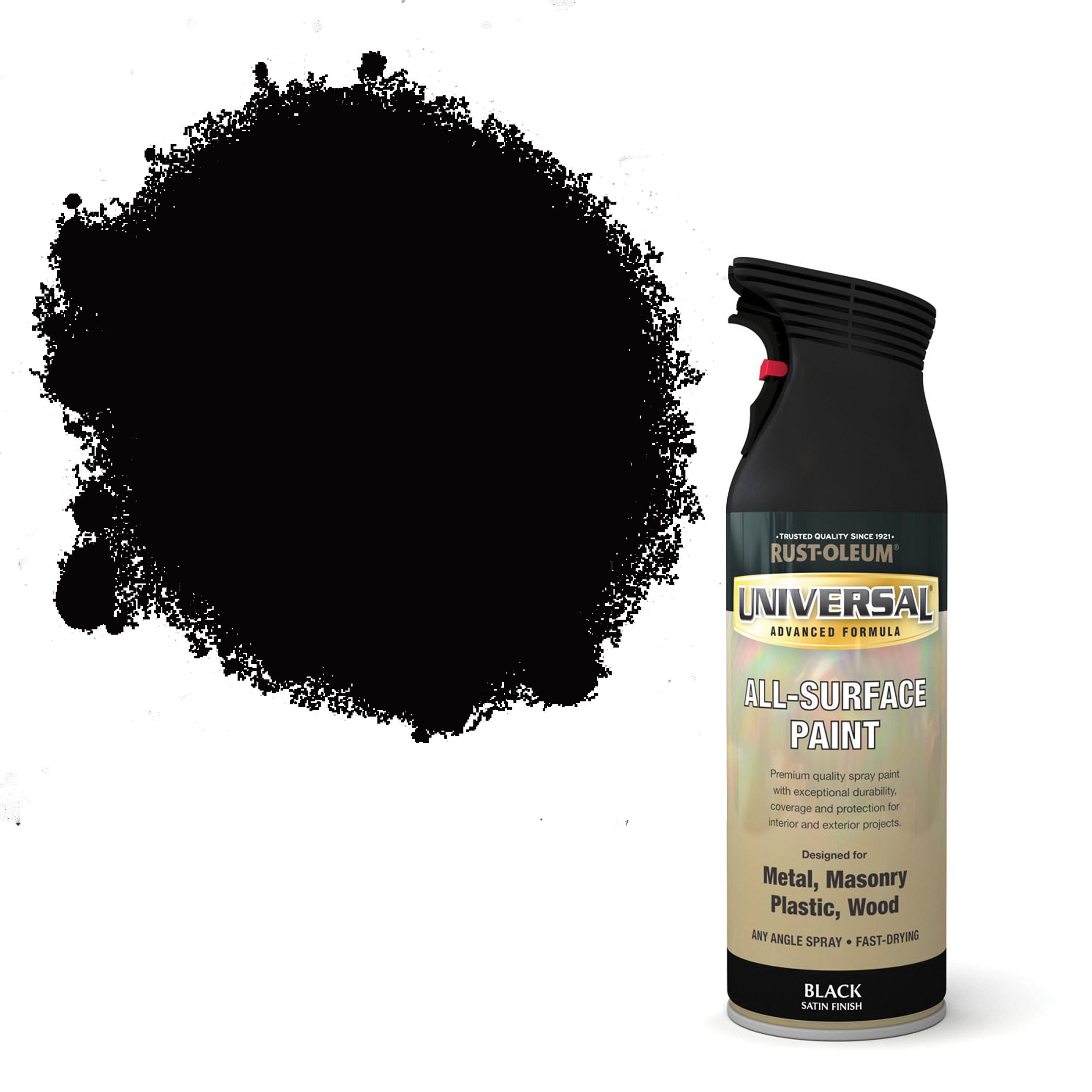 Rust-Oleum Universal Black Satinwood Multi-surface Spray paint, 400ml ...