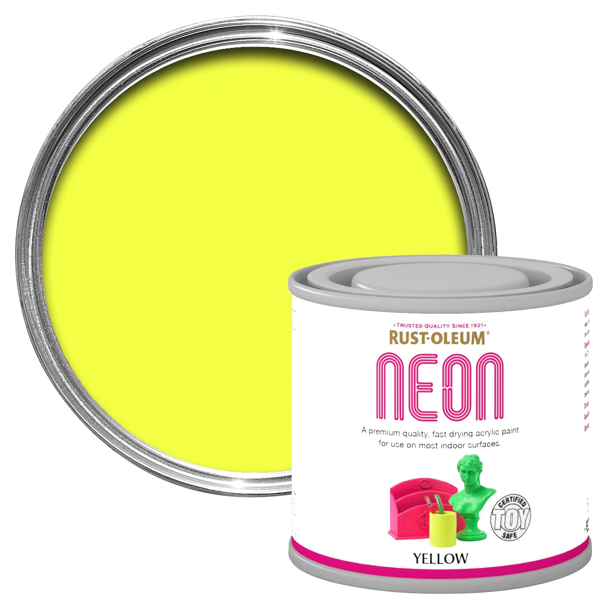 Rust-Oleum Yellow Matt Multi-surface Neon paint, 125ml | DIY at B&Q
