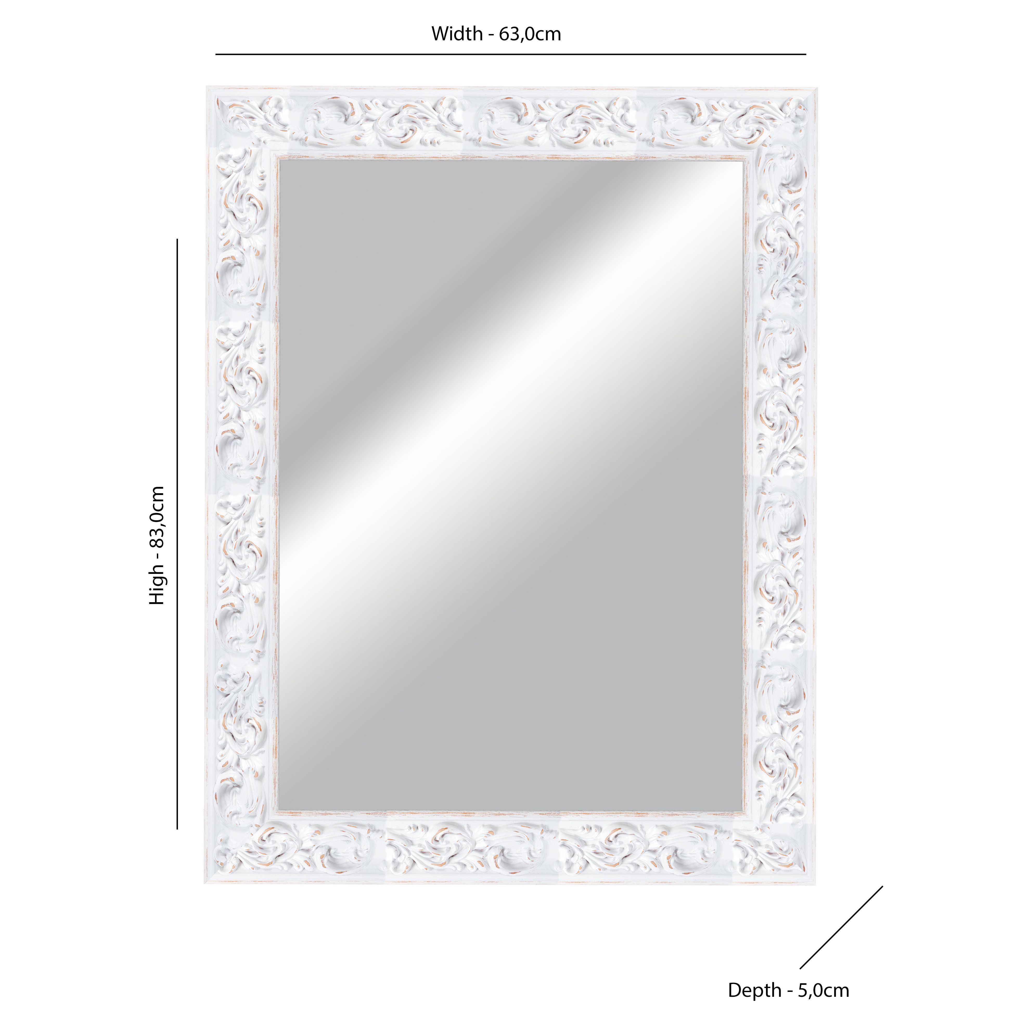 Rustic White Rectangular Wall-mounted Framed Mirror, (H)83cm (W)63cm