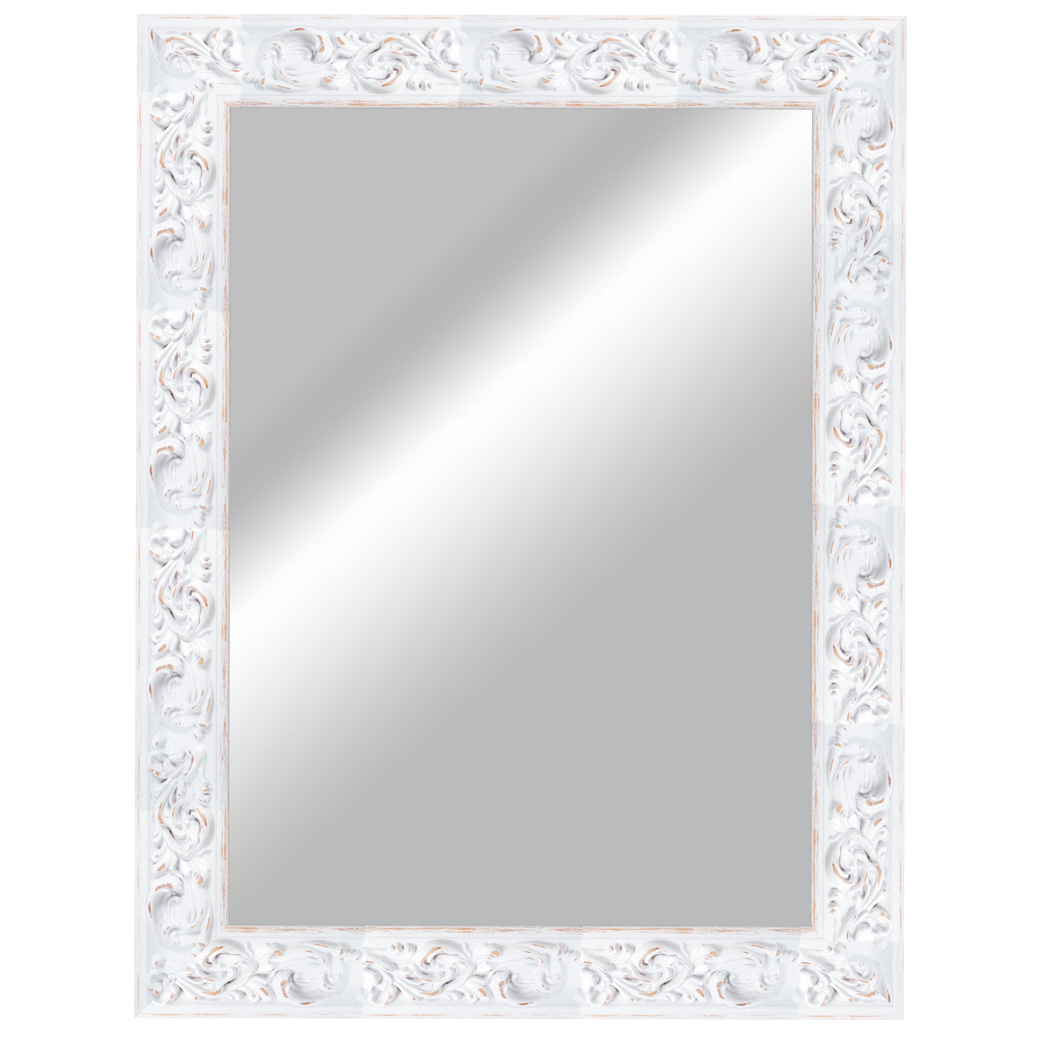 Rustic White Rectangular Wall-mounted Framed Mirror, (H)83cm (W)63cm