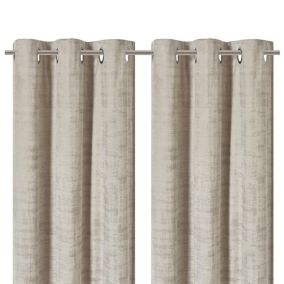 Ruvor Beige Plain woven Lined Eyelet Curtain (W)167cm (L)183cm, Pair