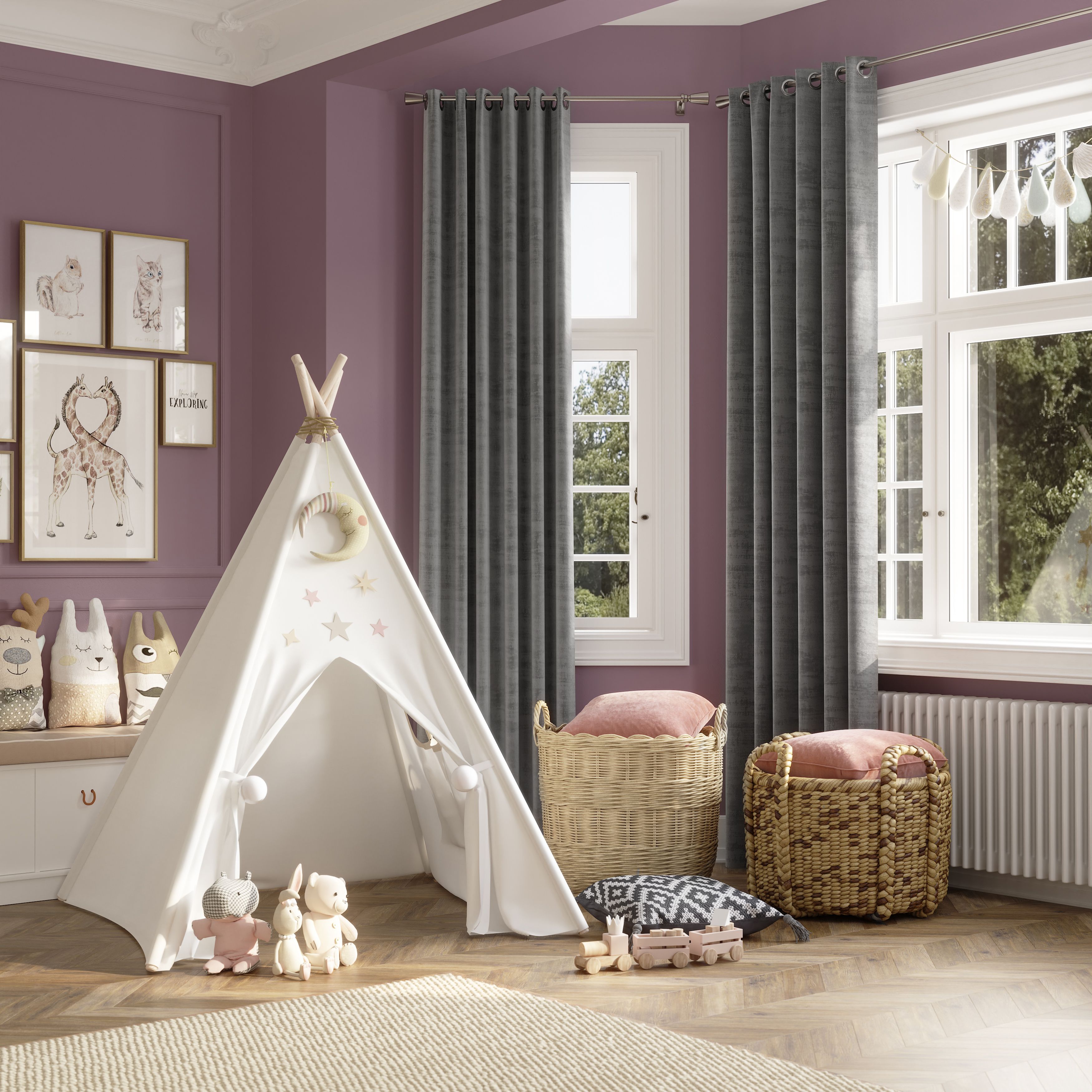 Ruvor Light grey Plain woven Lined Eyelet Curtain (W)167cm (L)228cm, Pair