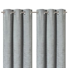 Ruvor Light grey Plain woven Lined Eyelet Curtain (W)167cm (L)228cm, Pair