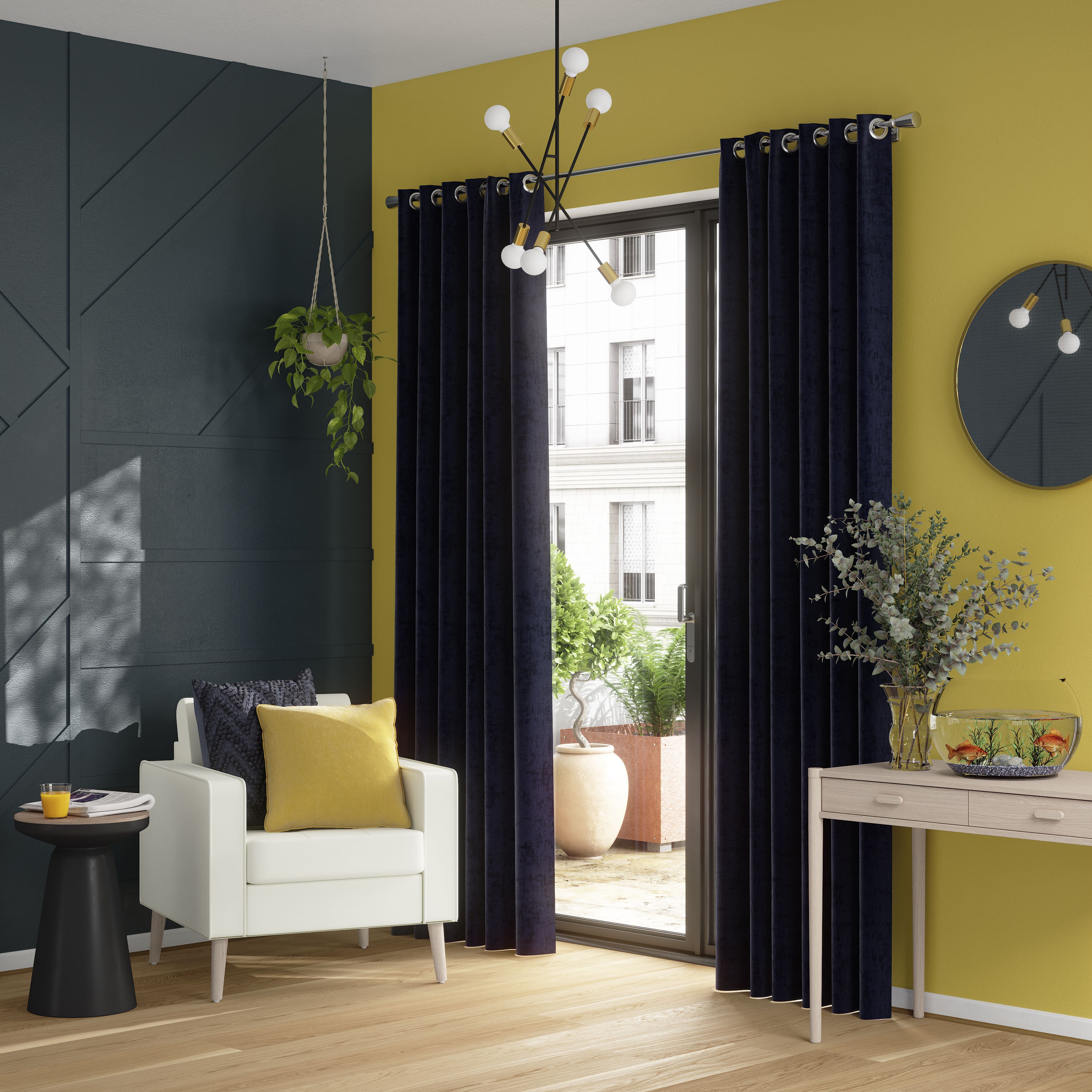 Ruvor Navy Plain woven Lined Eyelet Curtain (W)167cm (L)183cm, Pair