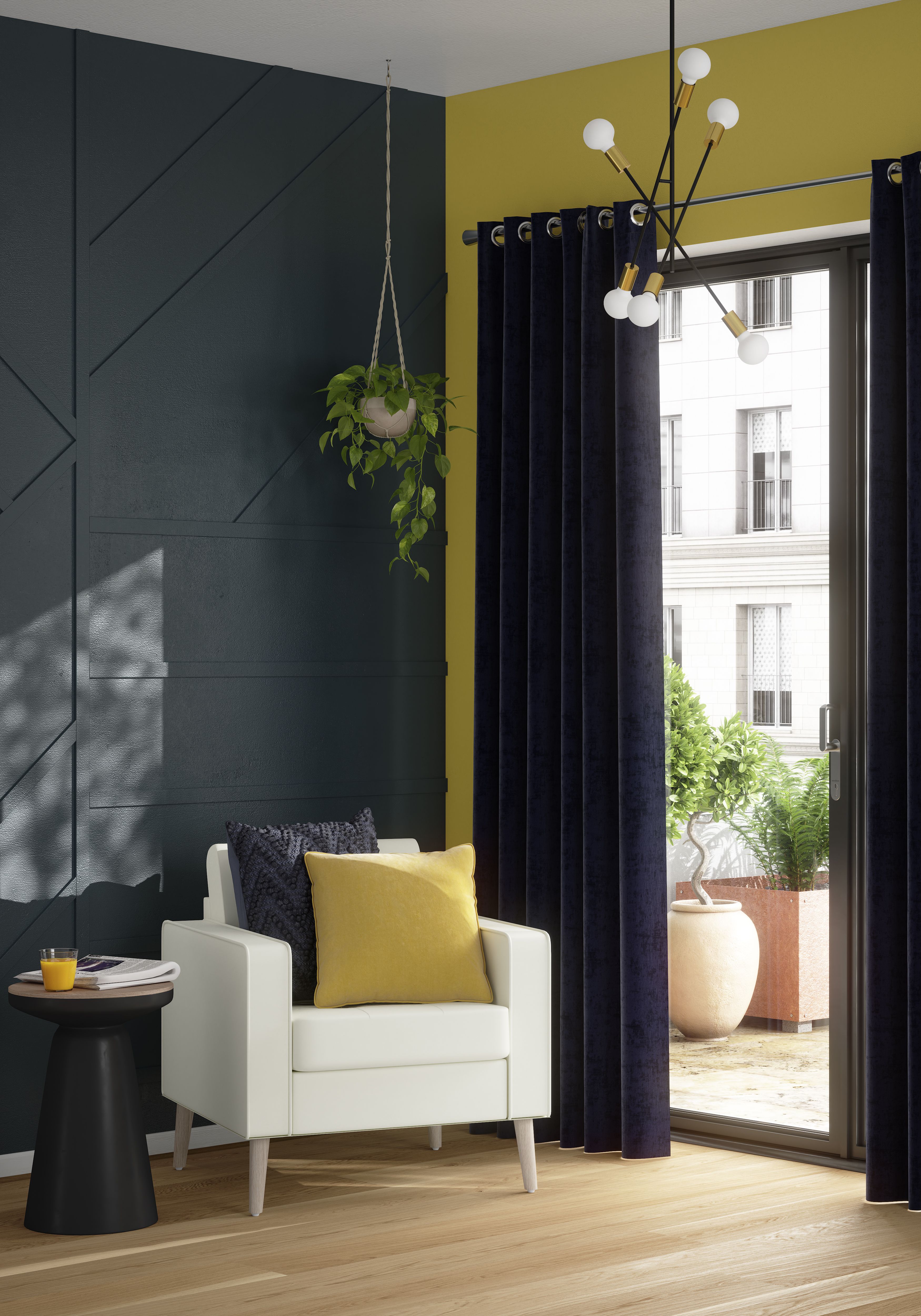 Ruvor Navy Plain woven Lined Eyelet Curtain (W)167cm (L)228cm, Pair