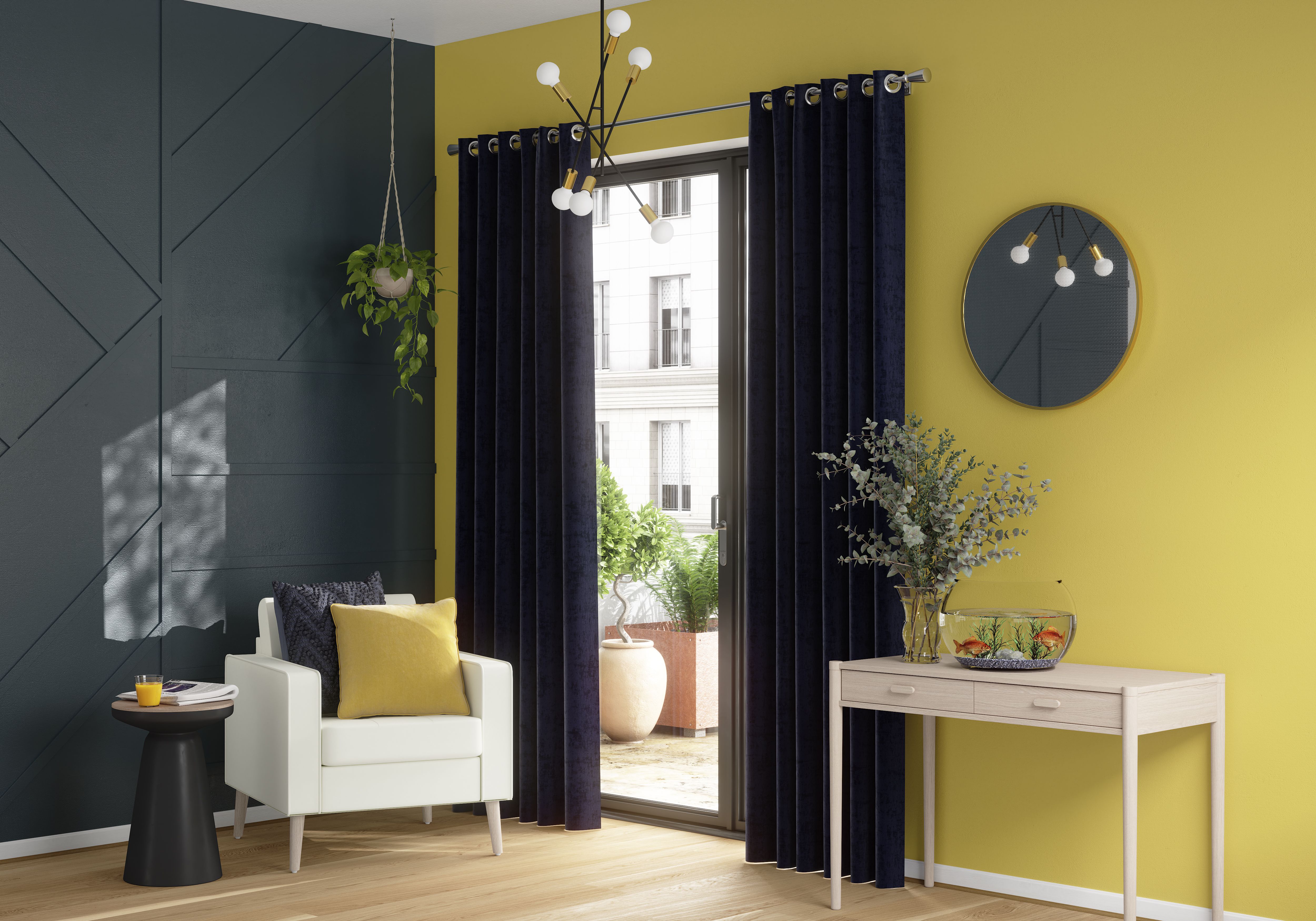 Ruvor Navy Plain woven Lined Eyelet Curtain (W)167cm (L)228cm, Pair