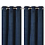 Ruvor Navy Plain woven Lined Eyelet Curtain (W)228cm (L)228cm, Pair