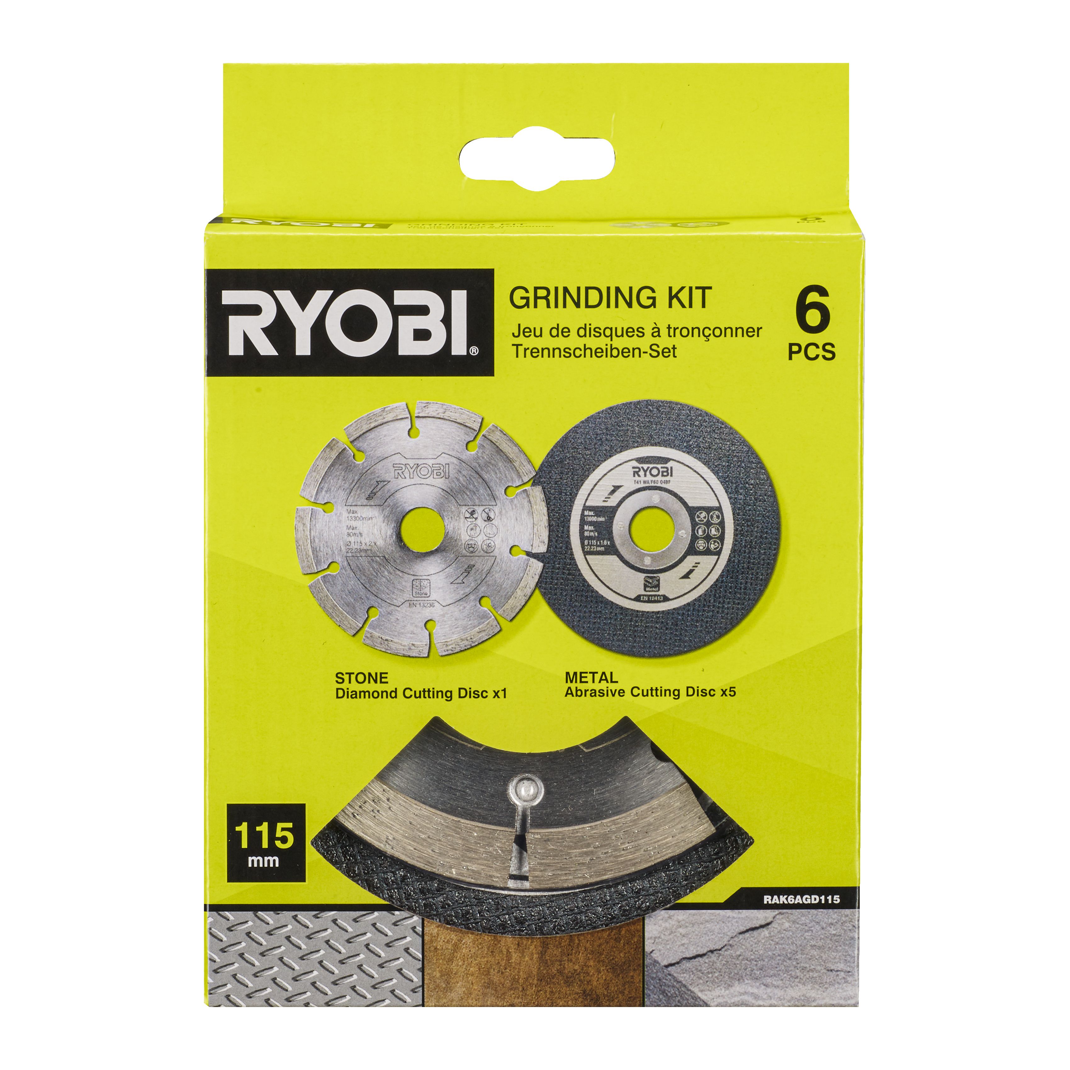 Ryobi 115mm Cutting & grinding disc set (6 piece) - RAK6AGD115