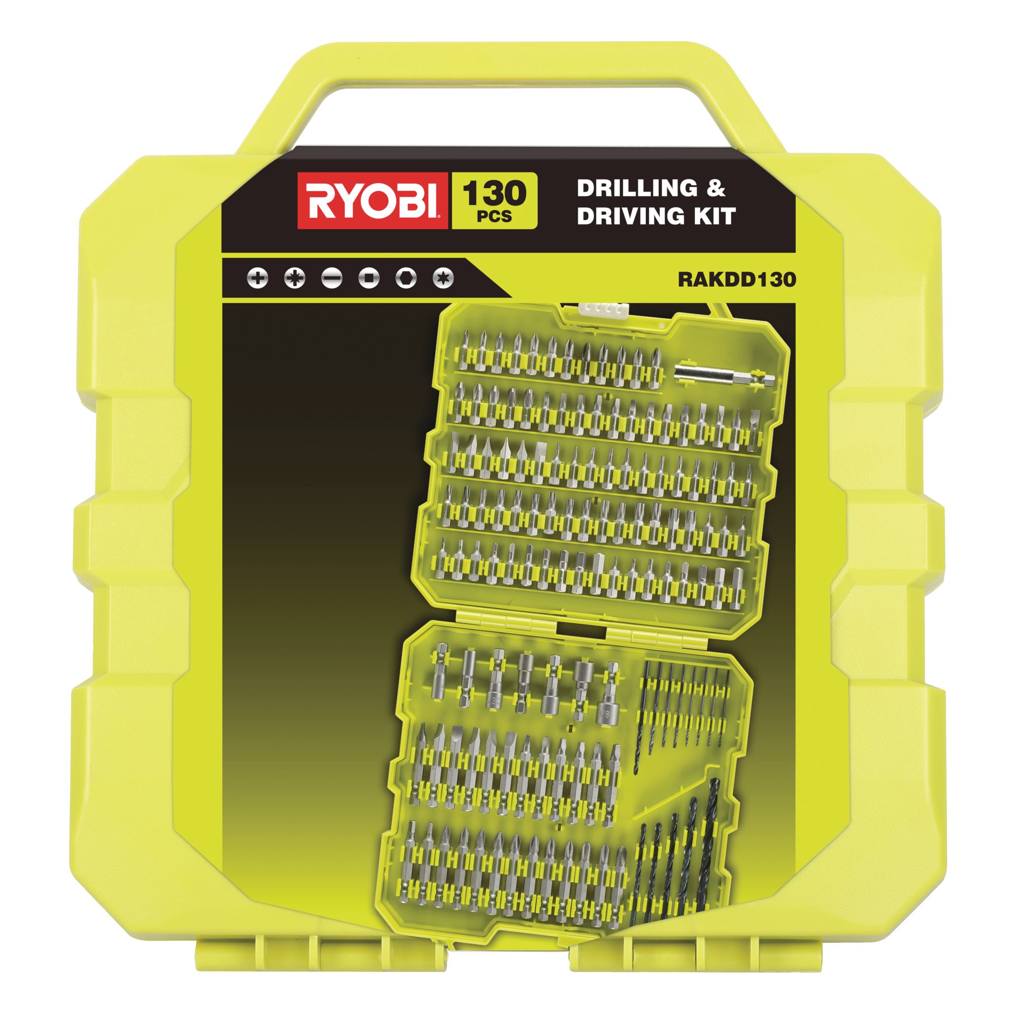 Ryobi 130 piece Straight Mixed Drill bit set - RAKDD130B