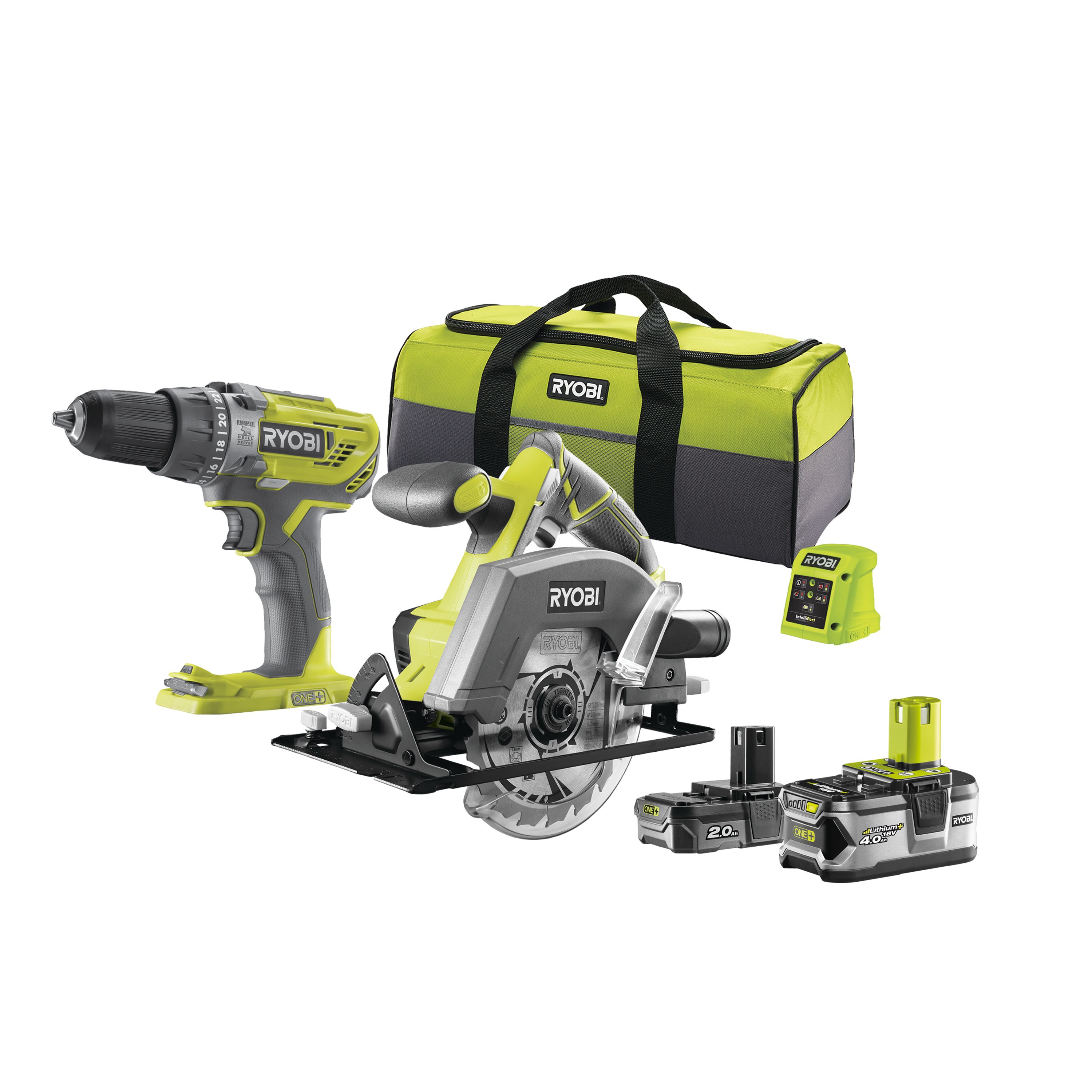 Ryobi 18V Li-ion One+ Cordless 2 piece Power tool kit (2 x - RCK182L-242S & R18DD3-120S