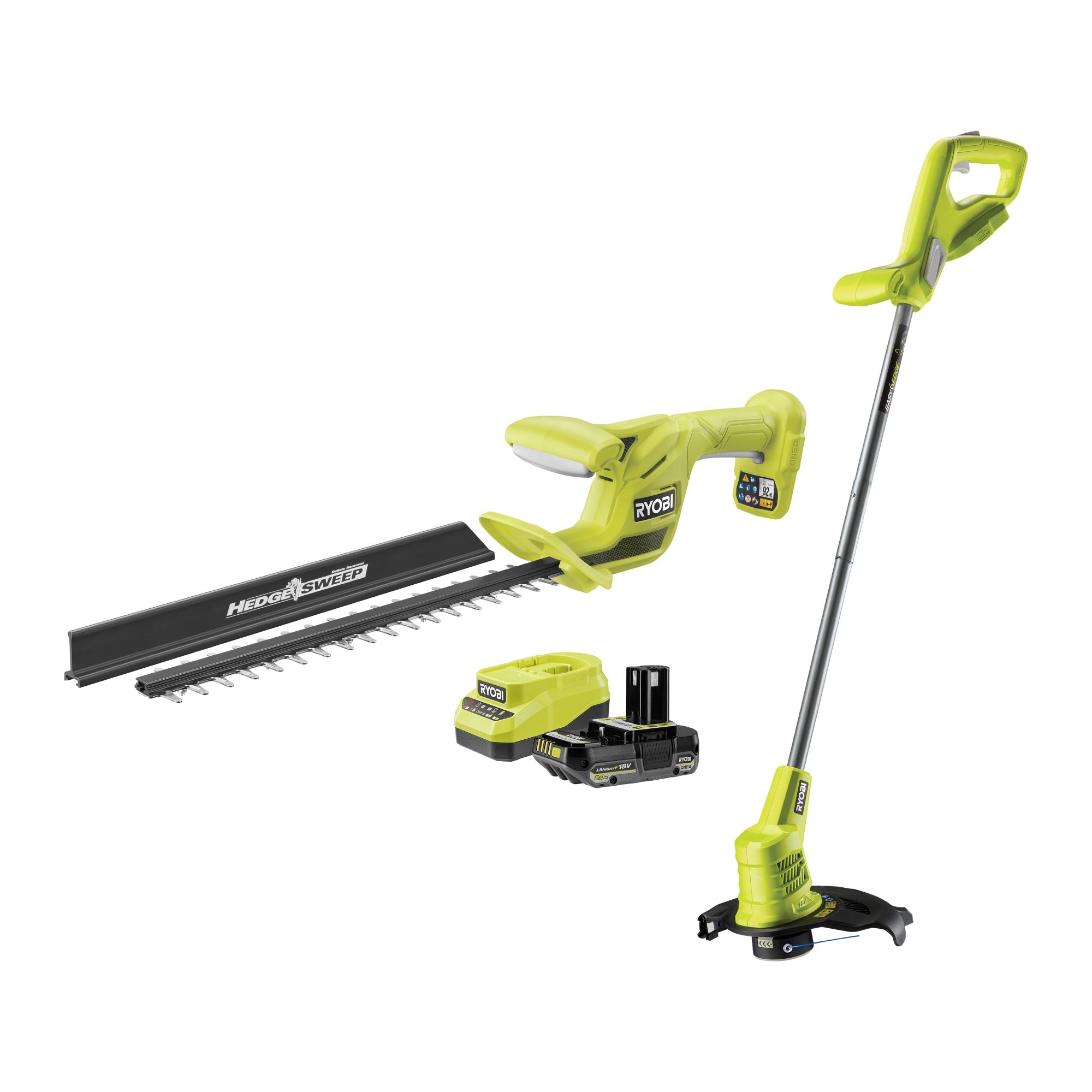 Ryobi 18V ONE+ Cordless Hedge trimmer & grass trimmer set